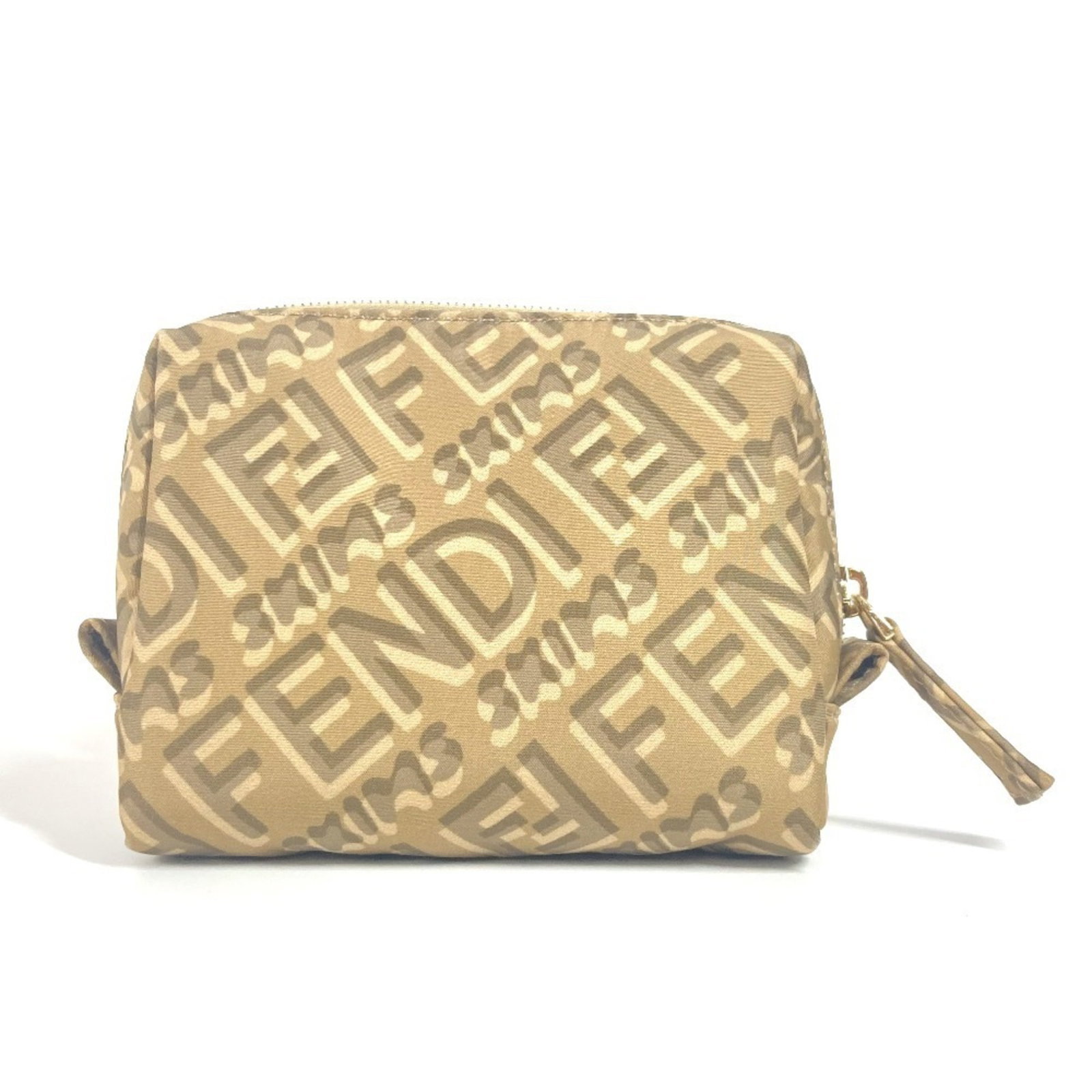 Pouch Nylon by Fendi: Pouch Nylon by Fendi Beige Pouch by Fendi, made from high-quality Nylon, measures 8cm x 10.5cm x 3.14'' in size. This Fendi pouch bears a signature, a notable feature of the item. The nylon material