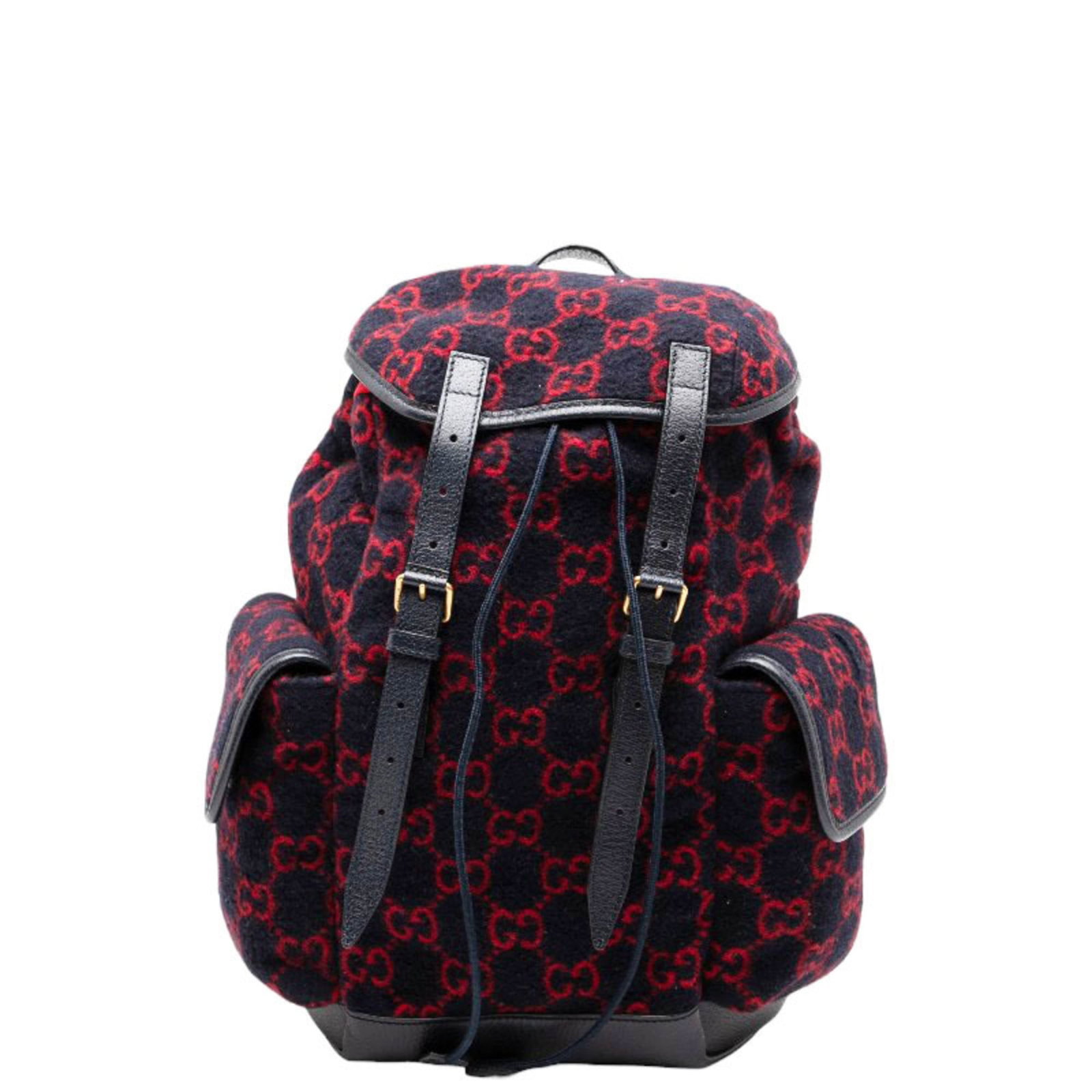 Gucci Backpack Wool Leather: Gucci Backpack Wool Leather Wool and leather blend in this Gucci backpack, available in navy and red colors. The compact design measures 38cm x 25cm x 12.5cm, making it a practical choice for daily