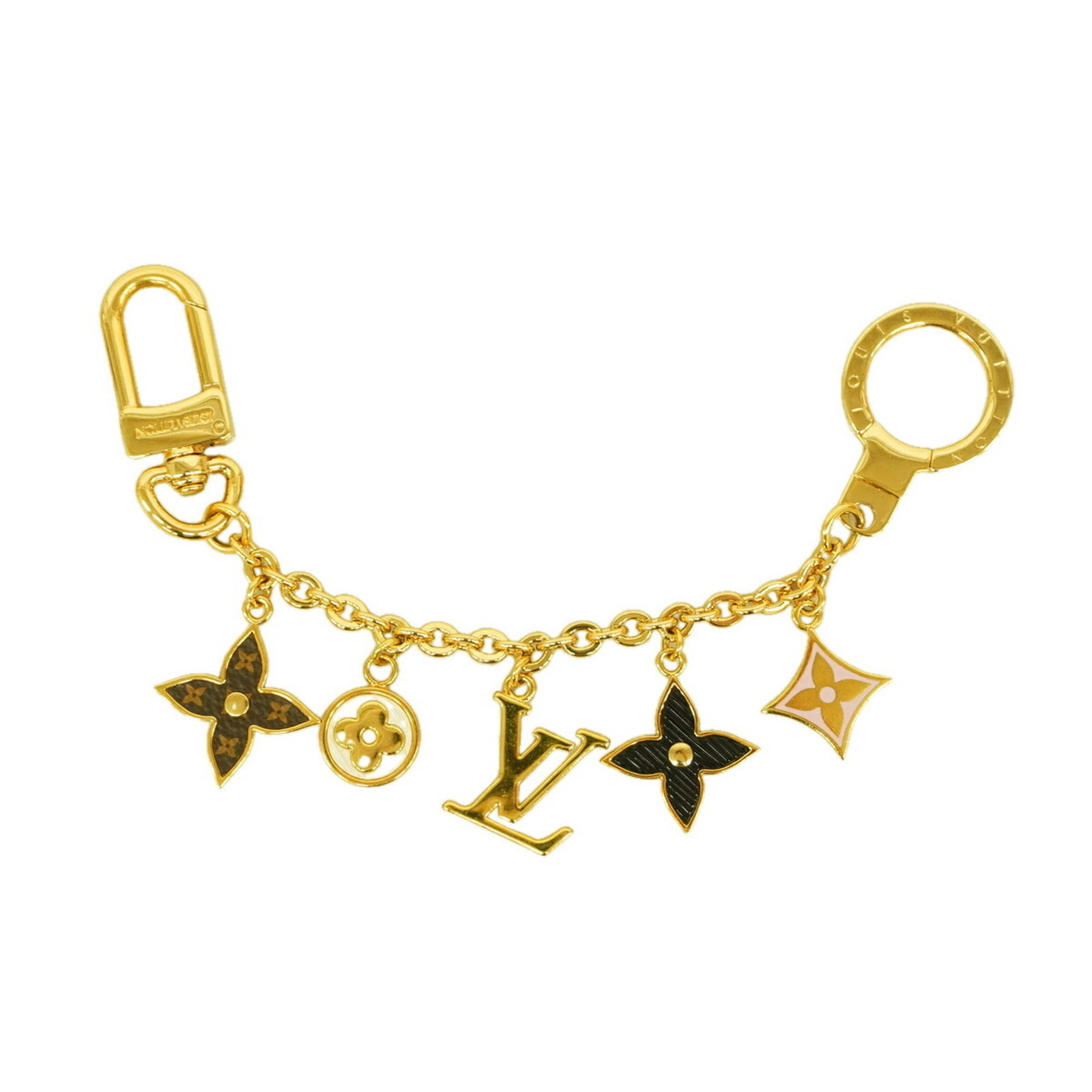 Keyring from Louis Vuitton: Keyring from Louis Vuitton Gold and Multi-color Louis Vuitton Keyring, 19.5cm x 4cm x 5.00mm, a stylish accessory for everyday use. The keyring features a classic Louis Vuitton design with a gold and 