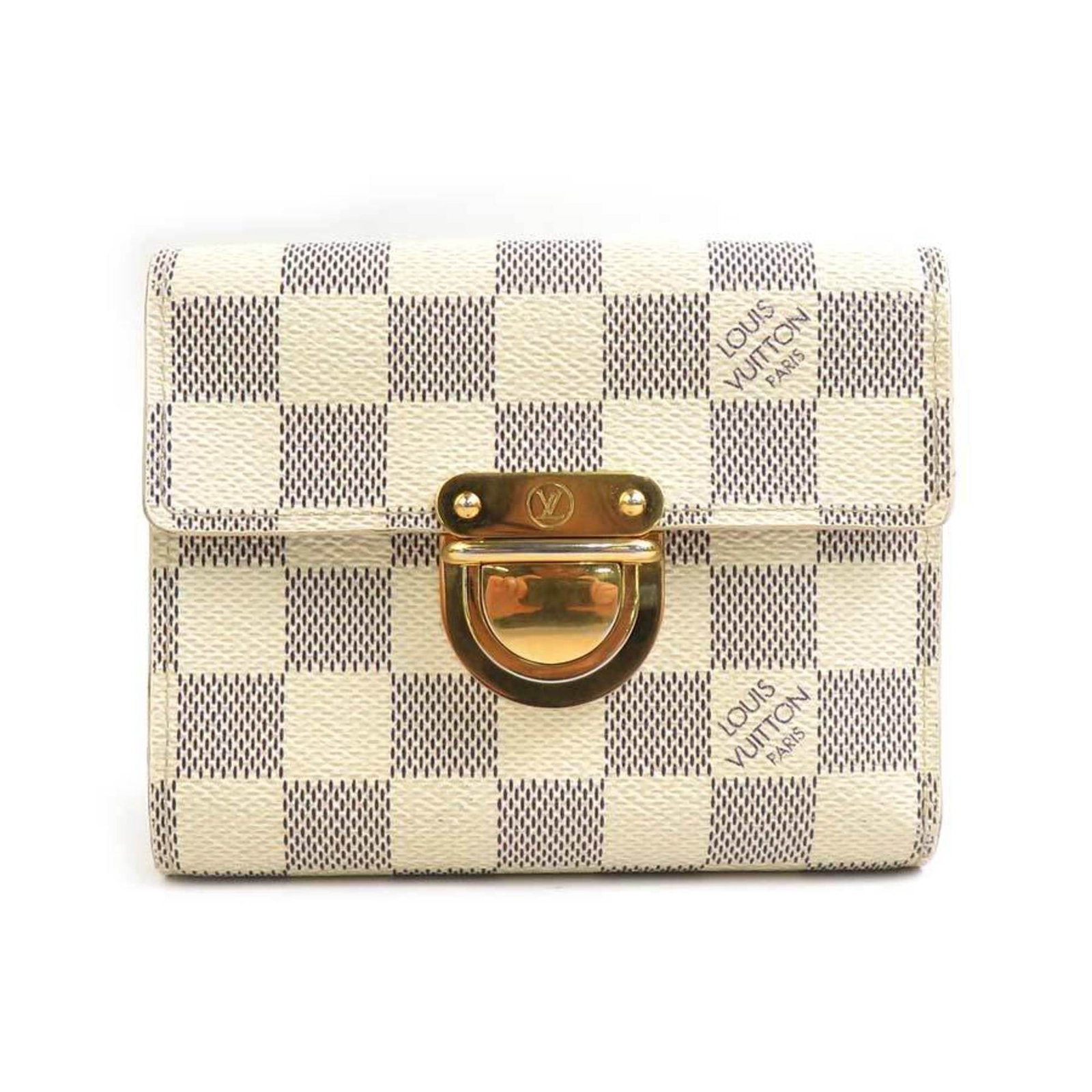 Damier Azur Bi Fold Wallet Louis Vuitton: Damier Azur Bi Fold Wallet Louis Vuitton Damier Azur Bi Fold Wallet Louis Vuitton is a bi-fold wallet made from Damier Azur material, featuring an ivory color. Measuring 10cm x 12.5cm x 2.5cm, it has 
