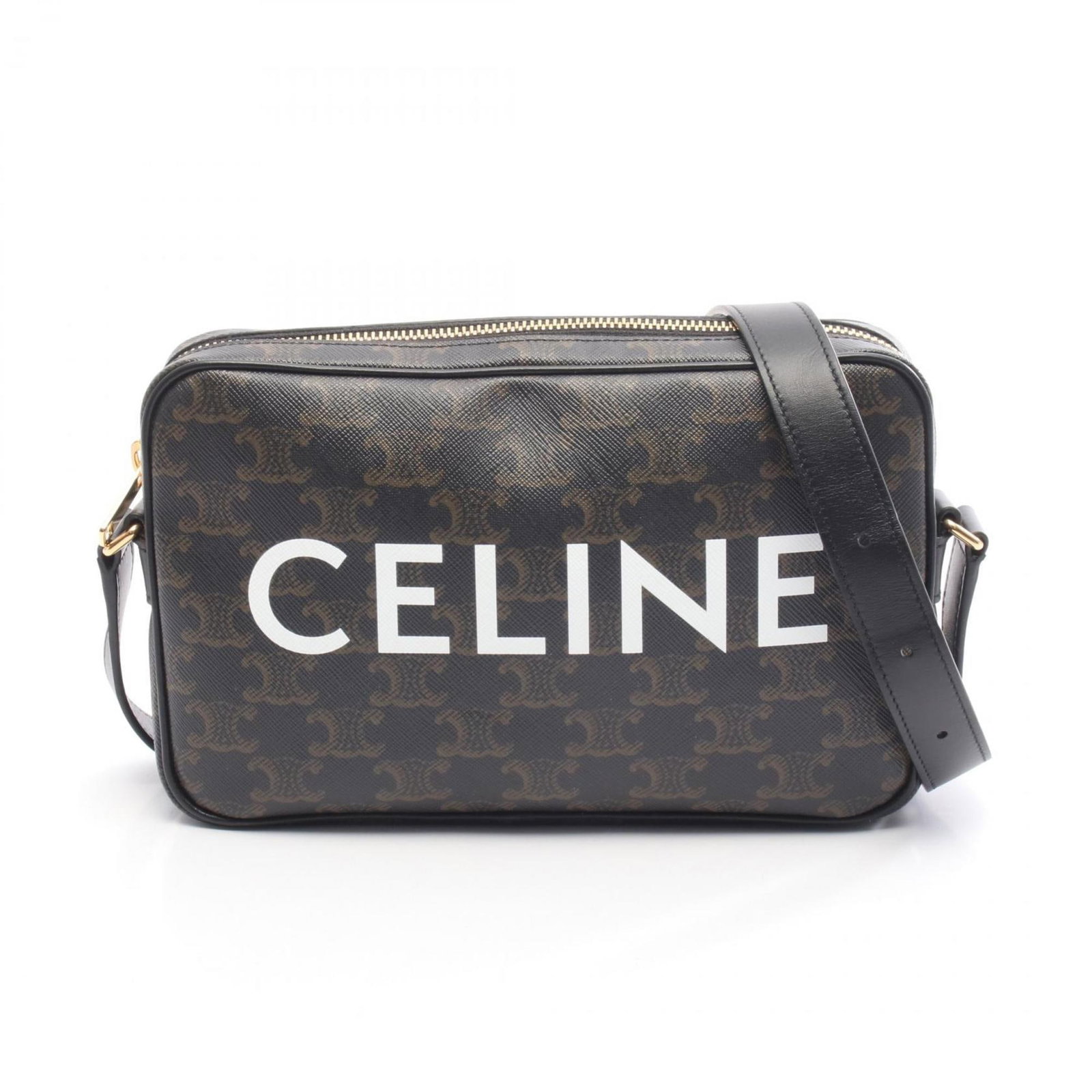 Canvas Leather Bag Shoulder Bag Coated Celine Messenger: Canvas Leather Bag Shoulder Bag Coated Celine Messenger Coated canvas and leather blend in this sleek Celine messenger bag, available in black and brown. Measuring 15cm x 23cm x 4cm, it features a com