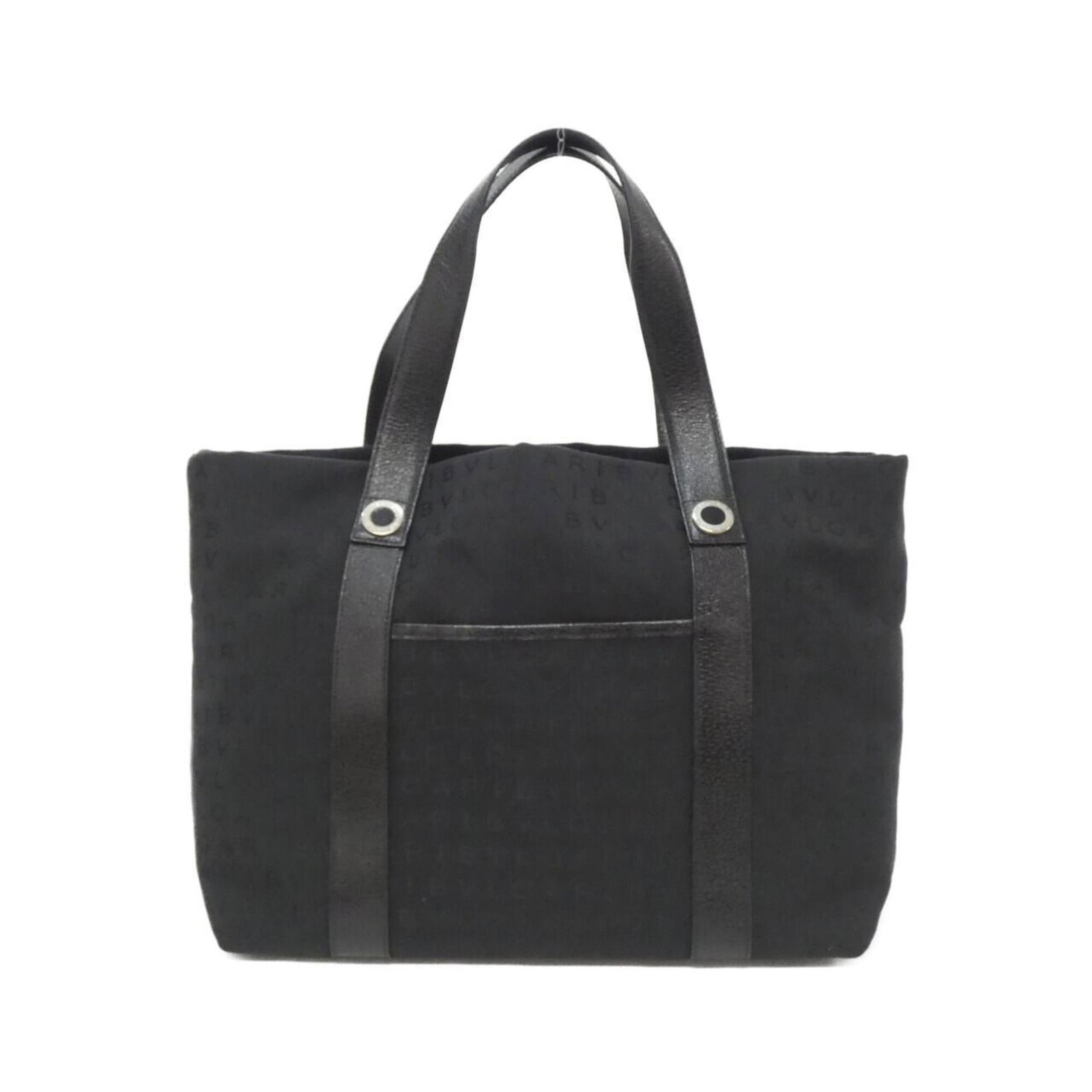 Canvas Leather Handbag Bvlgari: Canvas Leather Handbag Bvlgari Canvas Leather Handbag Bvlgari - A sleek and sophisticated black handbag crafted from canvas and leather, featuring silver hardware and a sturdy 43cm handle. Measuring