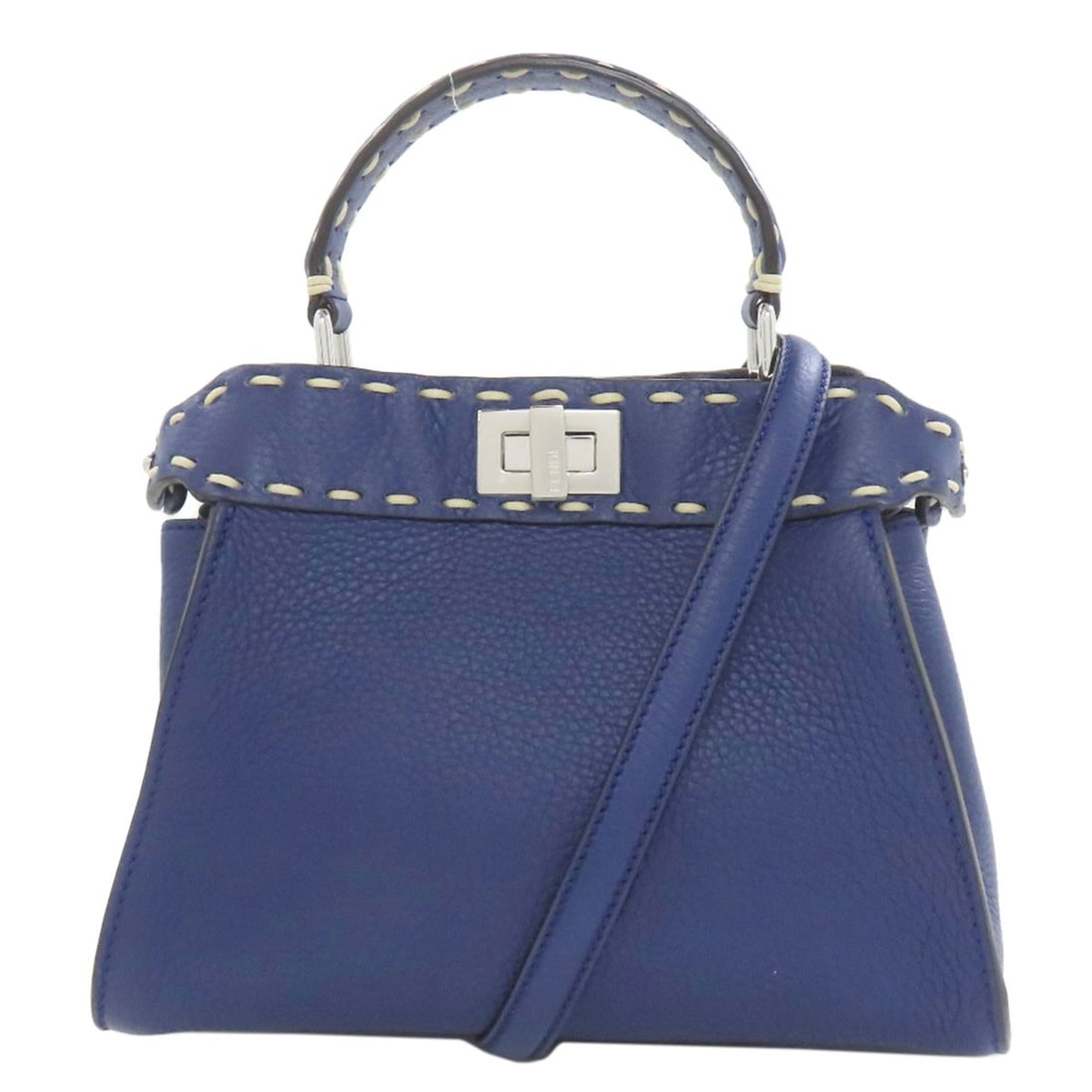 Selleria Peekaboo Fendi Calf Mini Handbag 2Way: Selleria Peekaboo Fendi Calf Mini Handbag 2Way Selleria Peekaboo Fendi Calf Mini Handbag 2Way features a striking blue exterior made from high-quality calf material, showcasing a sleek and modern desi