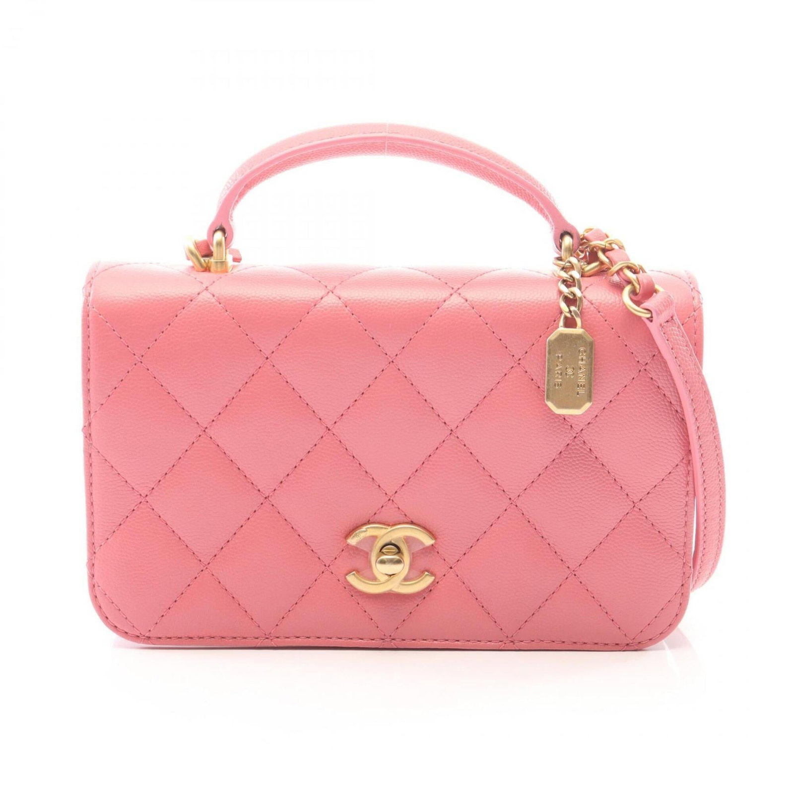 Calfskin Grained Shoulder Bag Handbag: Calfskin Grained Shoulder Bag Handbag Calfskin Grained Shoulder Bag Handbag in Pink. This Chanel MPN AS4284 shoulder bag features a striking pink color and gold hardware, crafted from high-quality gra