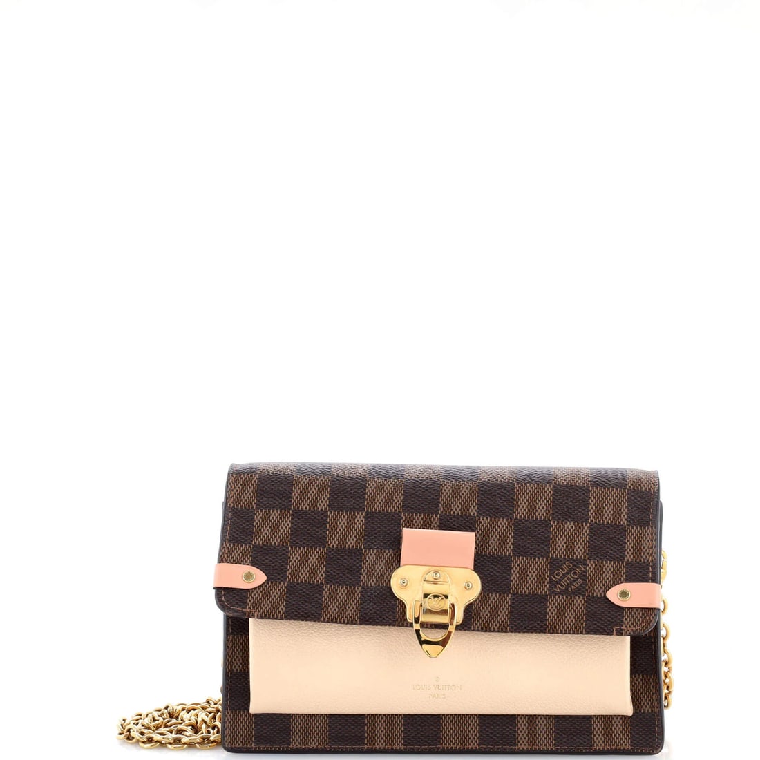 Damier Leather NM Chain Wallet Vavin with Louis Vuitton: Damier Leather NM Chain Wallet Vavin with Louis Vuitton Damier Leather NM Chain Wallet Vavin with Louis Vuitton features a classic brown canvas coated leather exterior with gold hardware,