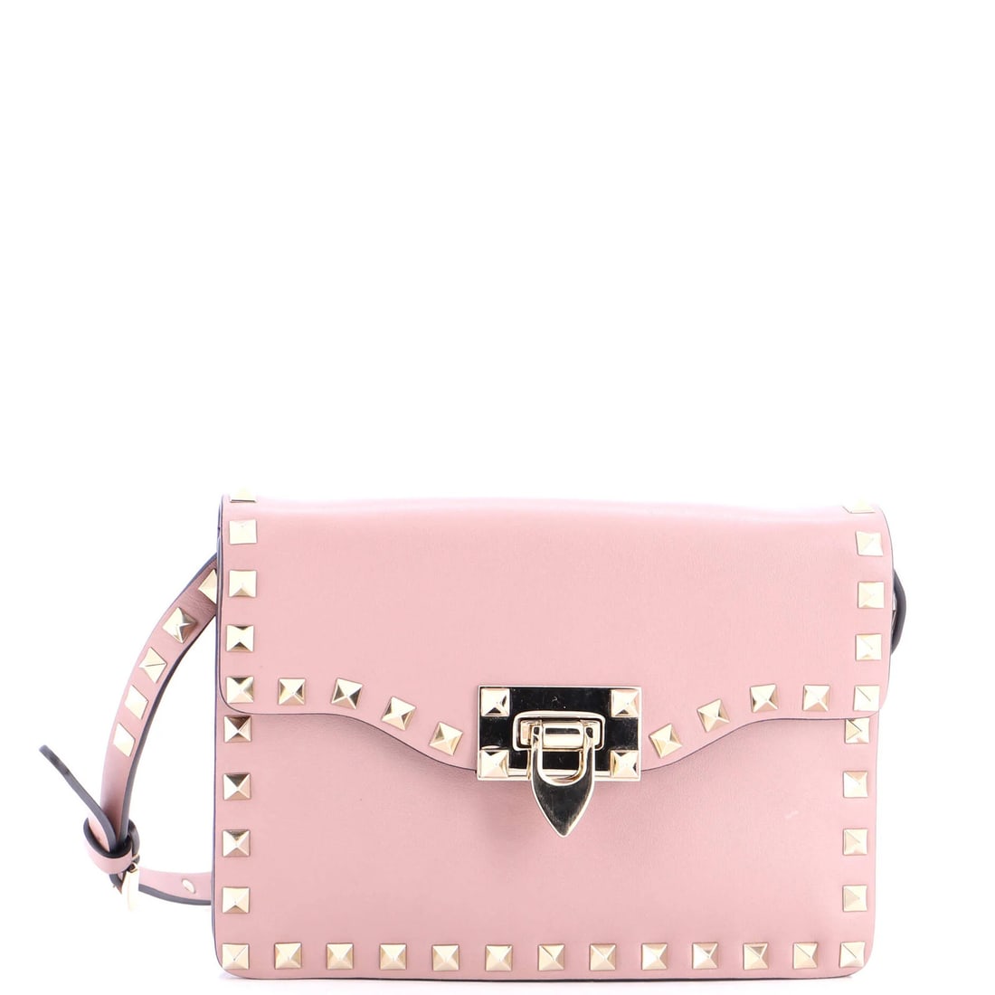 Garavani Valentino Rockstud Flip Bag Small Leather Lock Flap: Garavani Valentino Rockstud Flip Bag Small Leather Lock Flap Small Leather Lock Flap Bag with Rockstud Flip Lock in Pink Leather. This Valentino Garavani Rockstud Flip Lock Flap Bag features a pink le