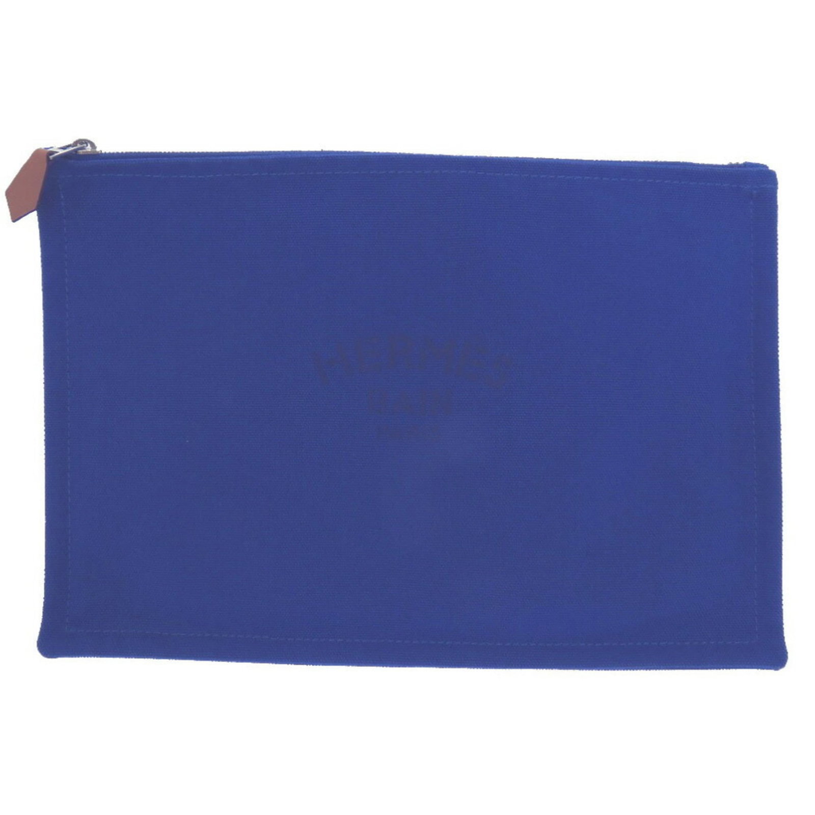 Cotton Canvas Hermes Pouch: Cotton Canvas Hermes Pouch Cotton canvas pouch from the iconic brand Hermes, featuring a sleek blue design. This 19.5cm x 28.5cm pouch is made from high-quality cotton canvas, providing a sturdy and