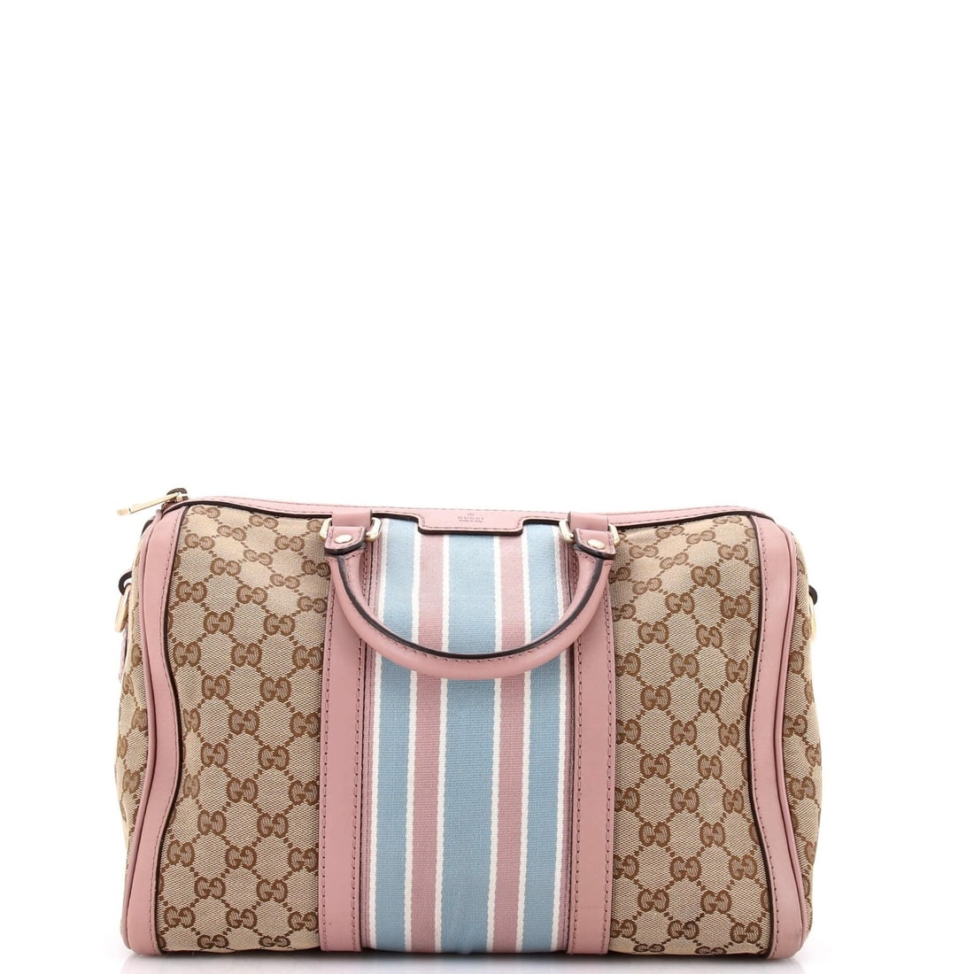 Boston Web Bag Canvas Medium Gucci GG Vintage: Boston Web Bag Canvas Medium Gucci GG Vintage Canvas medium Gucci GG Vintage Boston bag in pink. Features a classic web design and medium size, with 17-20" adjustable straps and a 3.5" drop handle. Be