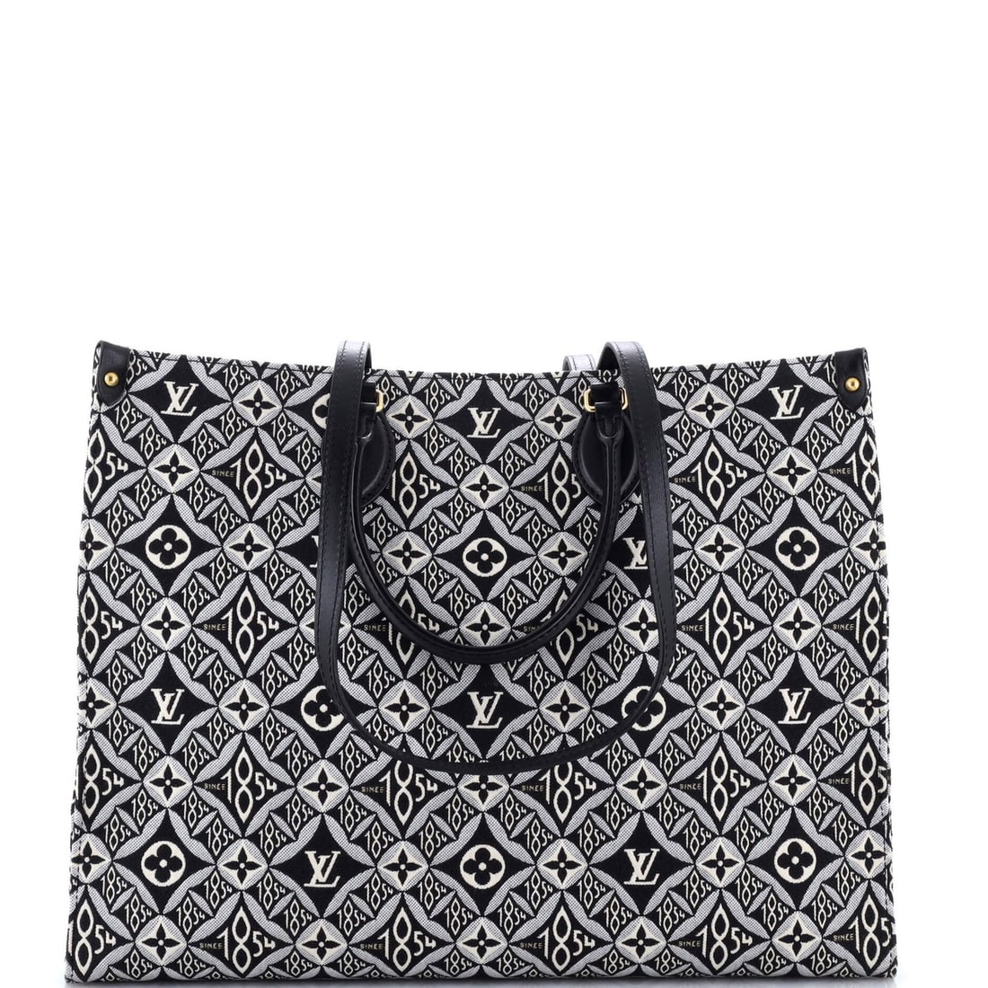 Louis Vuitton OnTheGo Tote Limited Edition Since 1854 Monogram Jacquard GM: Louis Vuitton OnTheGo Tote Limited Edition Since 1854 Monogram Jacquard GM Black Louis Vuitton OnTheGo Tote Limited Edition Since 1854 Monogram Jacquard GM features a Jacquard exterior with gold