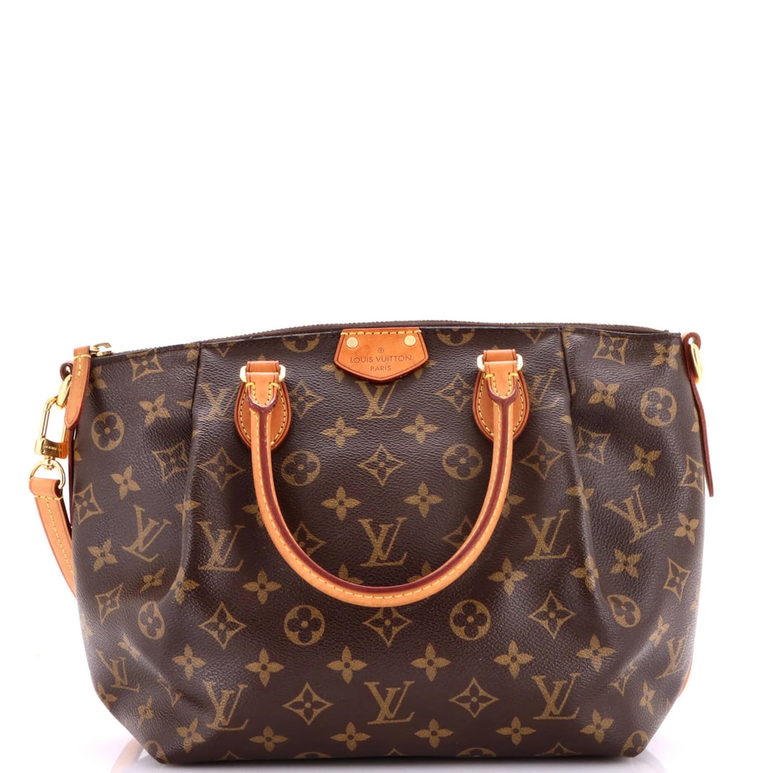 Handbag Monogram Canvas Louis Vuitton Turenne: Handbag Monogram Canvas Louis Vuitton Turenne Canvas Coated Louis Vuitton Turenne Handbag in Brown with Burgundy Interior and Gold Hardware, featuring the iconic Monogram Canvas design. This classic s