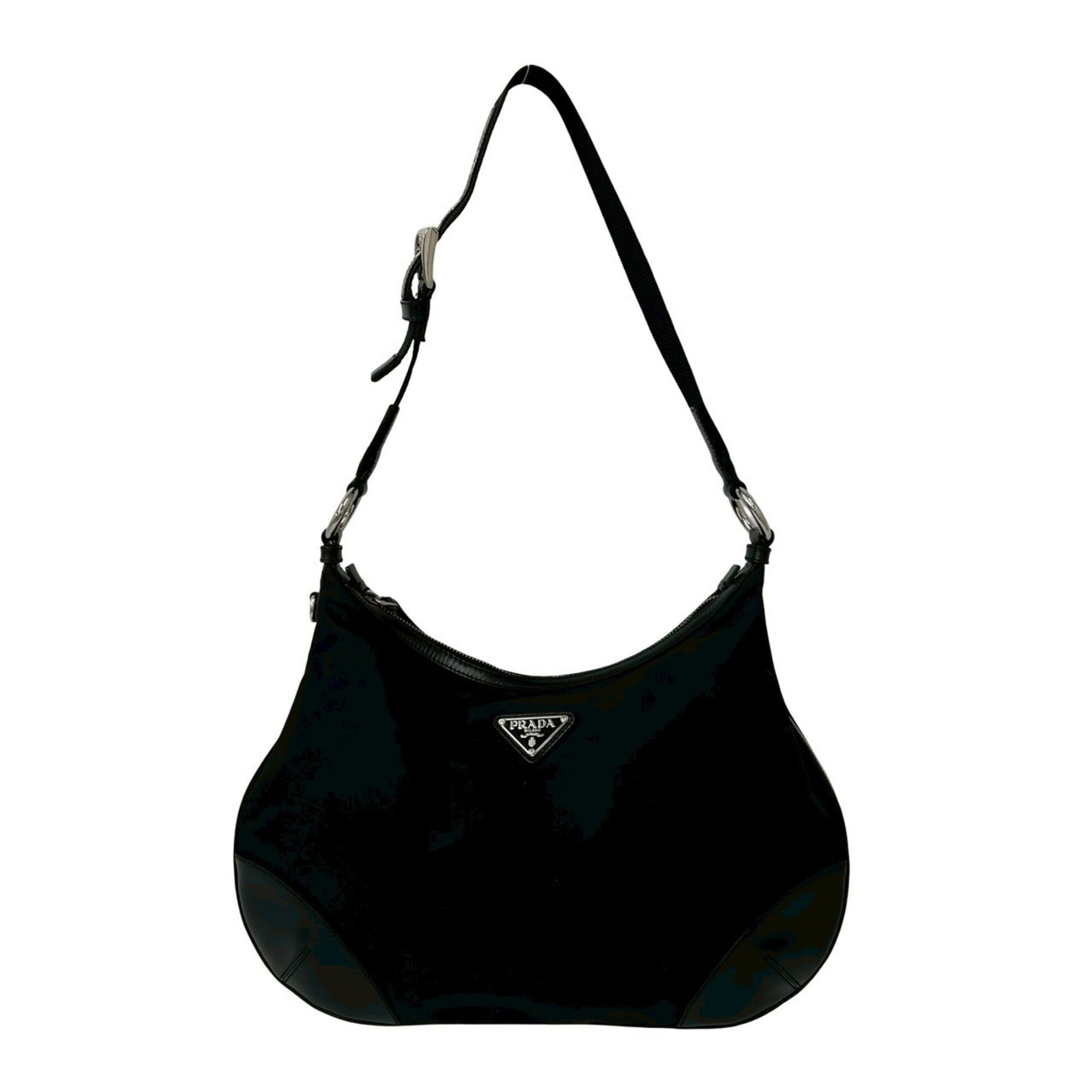 Nylon Leather Tote Prada Shoulder Bag: Nylon Leather Tote Prada Shoulder Bag Nylon and leather combine in this sleek, black Prada shoulder tote bag, measuring 22cm x 36cm x 1.5cm. The nylon and leather materials provide a durable and