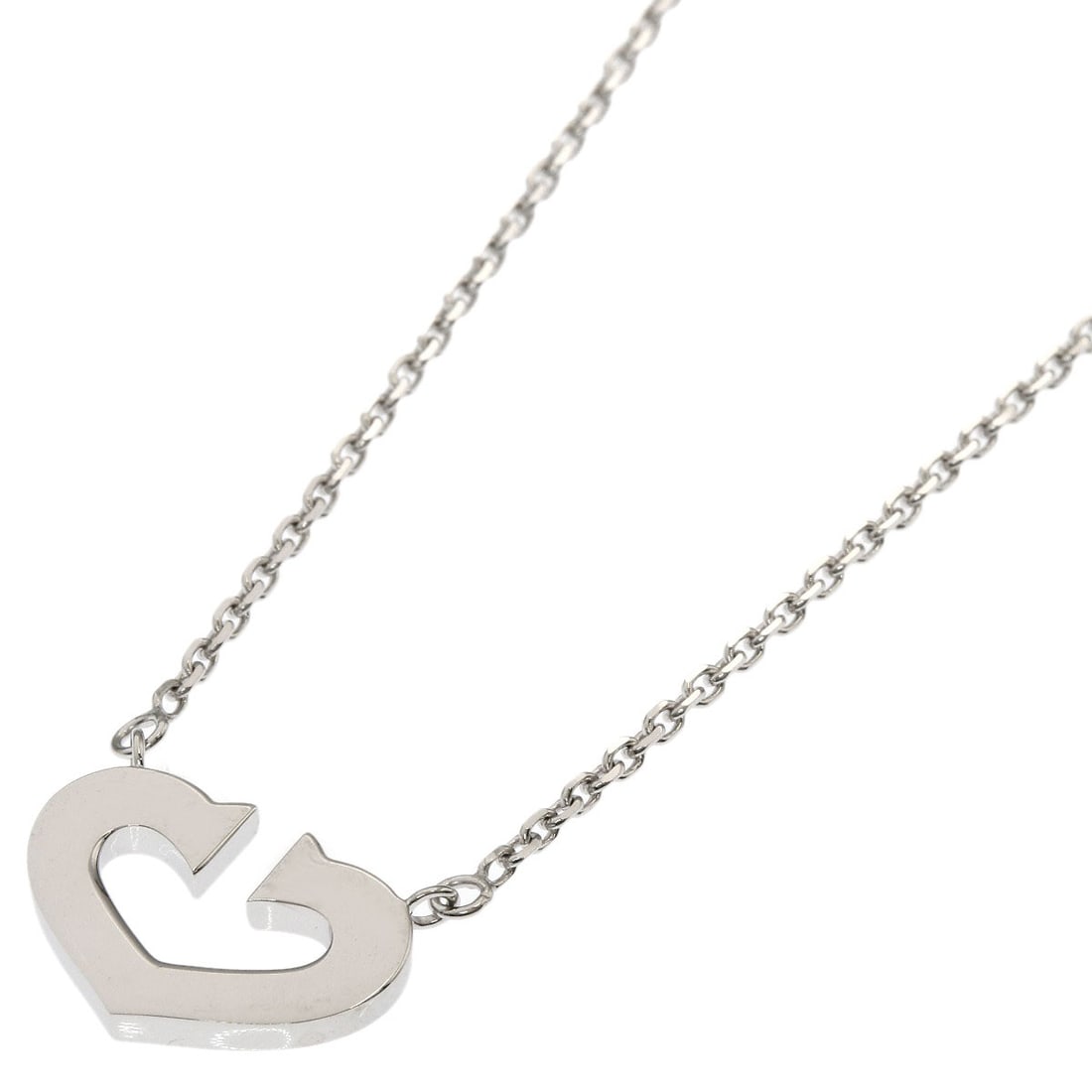 Heart Necklace K18 Gold White Cartier: Heart Necklace K18 Gold White Cartier K18 White Gold Cartier Heart Necklace - A sleek and sophisticated piece featuring a striking silver metal design, crafted from high-quality K18 gold. This