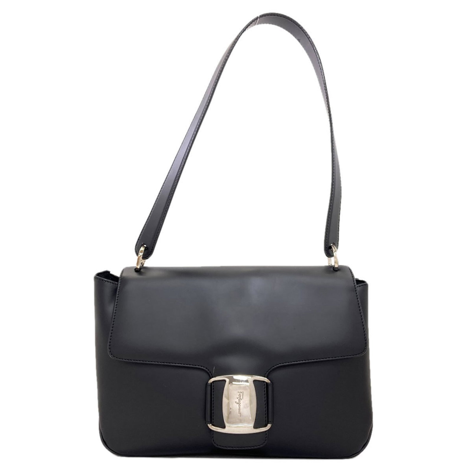 Ferragamo Leather Shoulder Bag: Ferragamo Leather Shoulder Bag Black leather shoulder bag from Salvatore Ferragamo, measuring 19cm x 25cm x 8cm, with a sleek and classic design. The bag's black leather exterior is a timeless choice,