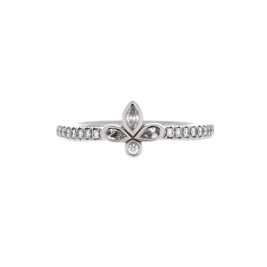 Fleur de Lis Flower Ring Platinum Diamonds: Fleur de Lis Flower Ring Platinum Diamonds Tiffany & Co.'s Fleur de Lis Flower Ring is a stunning platinum and diamond design. This silver-toned ring features a diamond main stone set in platinum, mea