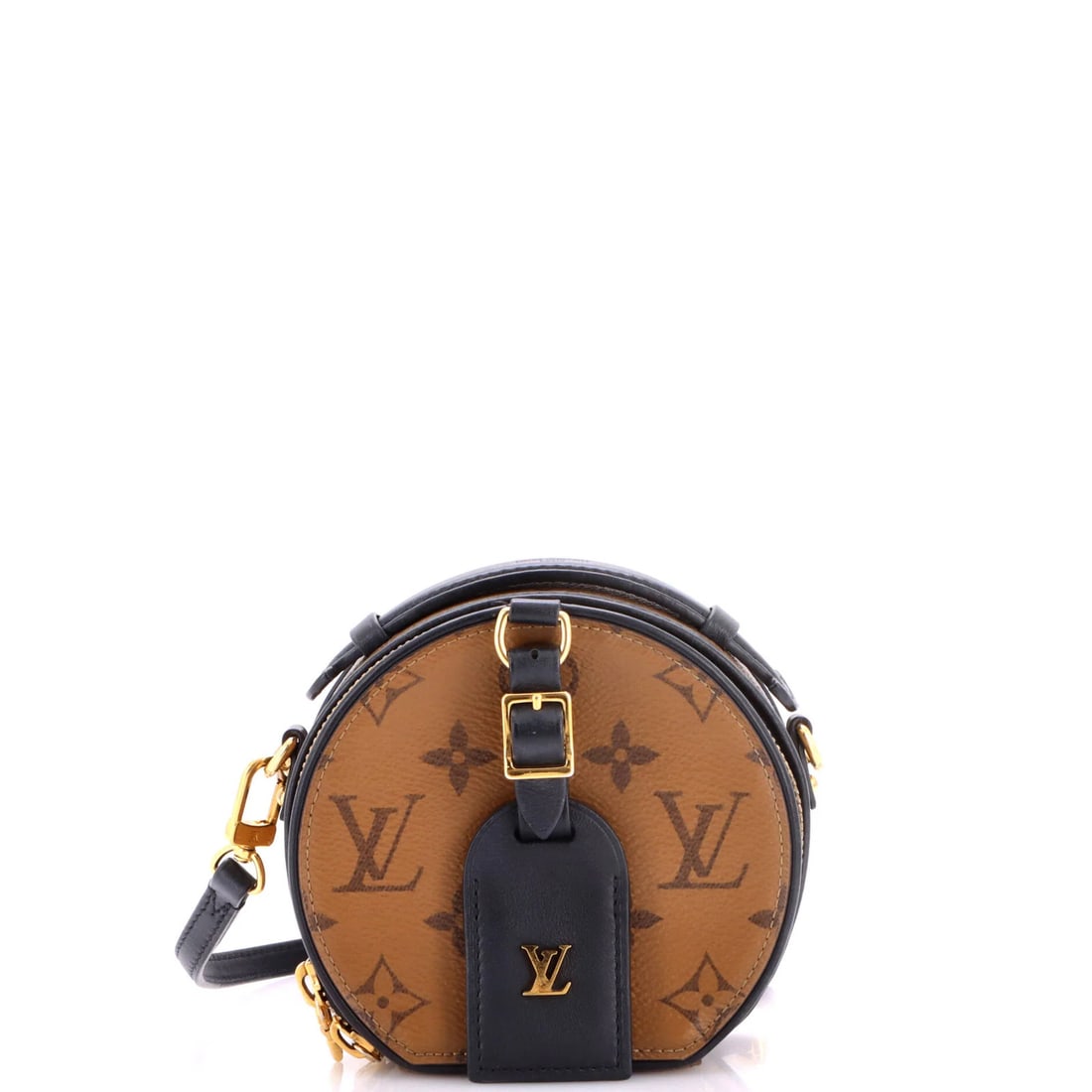 Mini Boite Louis Vuitton Reverse Canvas Monogram Bag: Mini Boite Louis Vuitton Reverse Canvas Monogram Bag Mini Boite Louis Vuitton Reverse Canvas Monogram Bag in Brown, featuring a classic cross body design with a brown canvas exterior and gold