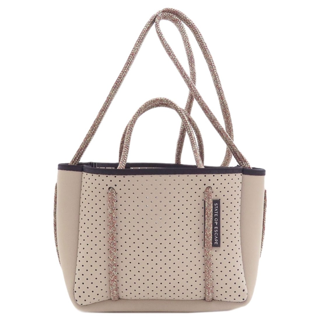 Handbag Neoprene State Bag Escape 2Way Select: Handbag Neoprene State Bag Escape 2Way Select Beige Neoprene Handbag with 2Way Select Closure, 5.5 inch Height and 3.1 inch Depth. Made from durable Neoprene material, this open-fronted handbag