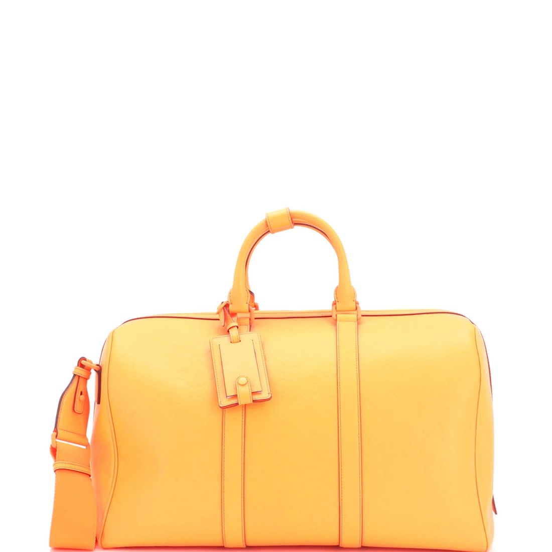 Gucci Rubber Leather Effect Medium Convertible Duffle Bag GG: Gucci Rubber Leather Effect Medium Convertible Duffle Bag GG Orange Gucci Rubber Leather Effect Medium Convertible Duffle Bag GG with signature. This medium-sized duffle bag features a vibrant orange