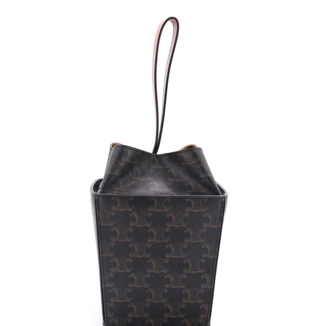 Triomphe Coated Canvas Strap Box Top Handle Bag: Triomphe Coated Canvas Strap Box Top Handle Bag Triomphe Coated Canvas Strap Box Top Handle Bag is a stylish and elegant bag featuring a canvas coated exterior in brown, with a gold-tone strap box top