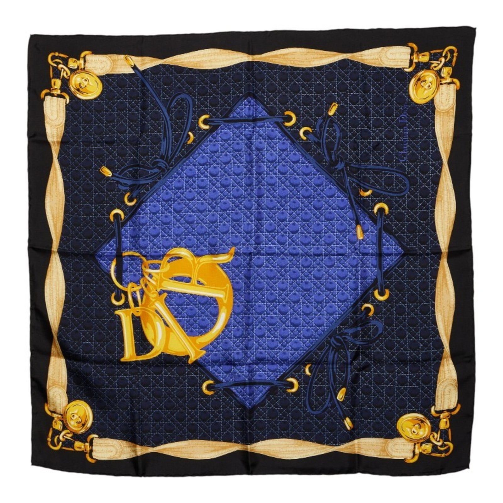 Silk Scarf by Christian Dior: Silk Scarf by Christian Dior Silk Scarf by Christian Dior, featuring a classic black and navy color combination, is a timeless piece of fashion. Made from high-quality silk, this scarf measures 67cm