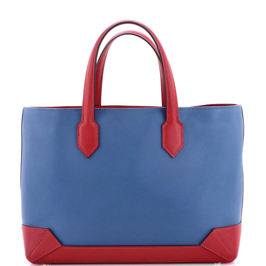 Maxibox Cabas Evercolor with Epsom 30 Hermes: Maxibox Cabas Evercolor with Epsom 30 Hermes The Maxibox Cabas Evercolor with Epsom 30 Hermes is a stunning blue leather tote bag featuring a burgundy interior and palladium hardware. With its