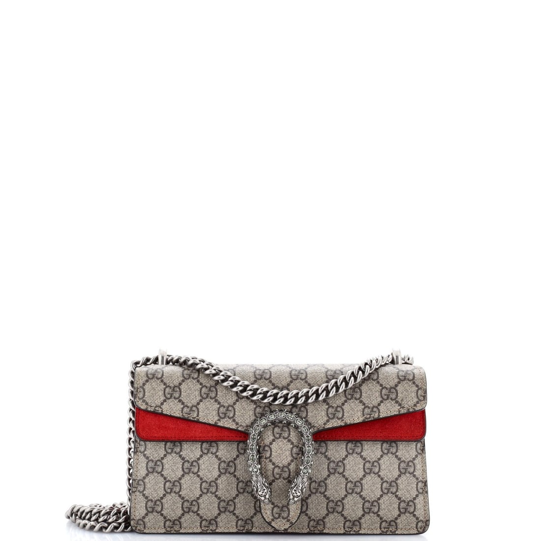 Gucci GG Coated Canvas Small Bag Dionysus Embellished with Crystal Metal: Gucci GG Coated Canvas Small Bag Dionysus Embellished with Crystal Metal The Gucci GG Coated Canvas Small Bag Dionysus is a stylish and eye-catching accessory, featuring a bold red exterior with GG Co
