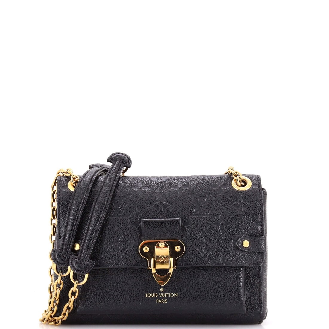 Louis Vuitton Vavin Monogram Leather Empreinte Handbag BB: Louis Vuitton Vavin Monogram Leather Empreinte Handbag BB Black Louis Vuitton Vavin Monogram Leather Empreinte Handbag BB with gold hardware, featuring a classic cross body design and minor creases