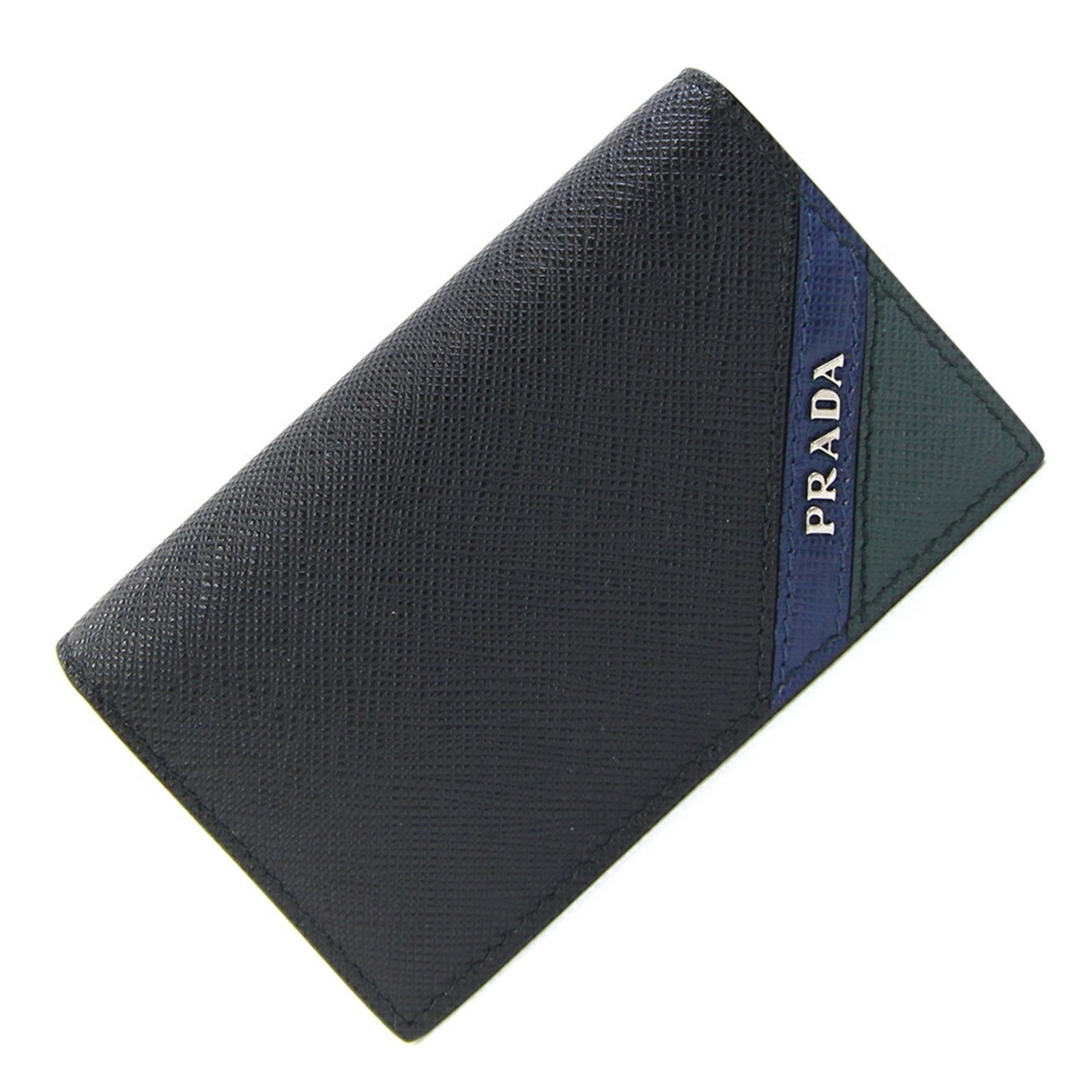 Case Card Leather Business Prada: Case Card Leather Business Prada Black leather business card case from Prada, made in Italy, with a sleek 6.8cm x 11cm size. The case features high-quality leather material and a classic design that e