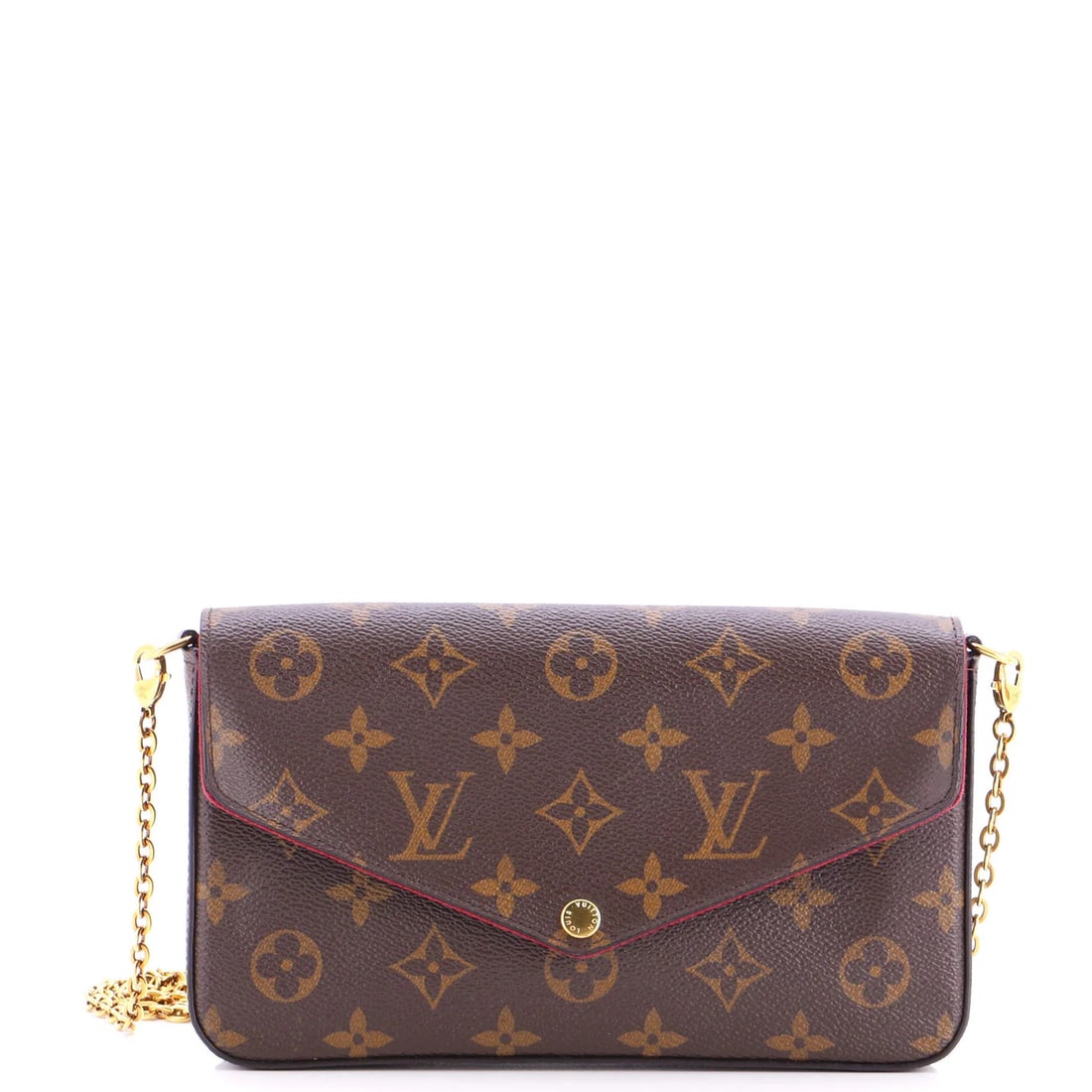 Monogram Pochette Canvas Vuitton Felicie Louis: Monogram Pochette Canvas Vuitton Felicie Louis The Louis Vuitton Felicie Pochette Monogram Canvas Vuitton is a stylish cross body bag with a classic design. With its brown canvas exterior and red inte
