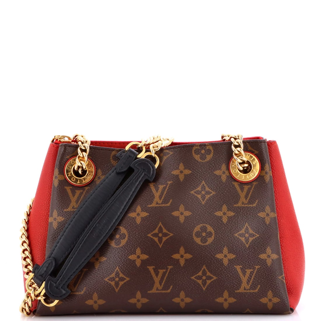 Louis Vuitton Surene Monogram Canvas Handbag Leather BB: Louis Vuitton Surene Monogram Canvas Handbag Leather BB The Louis Vuitton Surene Monogram Canvas Handbag Leather BB is a bold, red shoulder bag with a classic monogram design. Featuring a combination