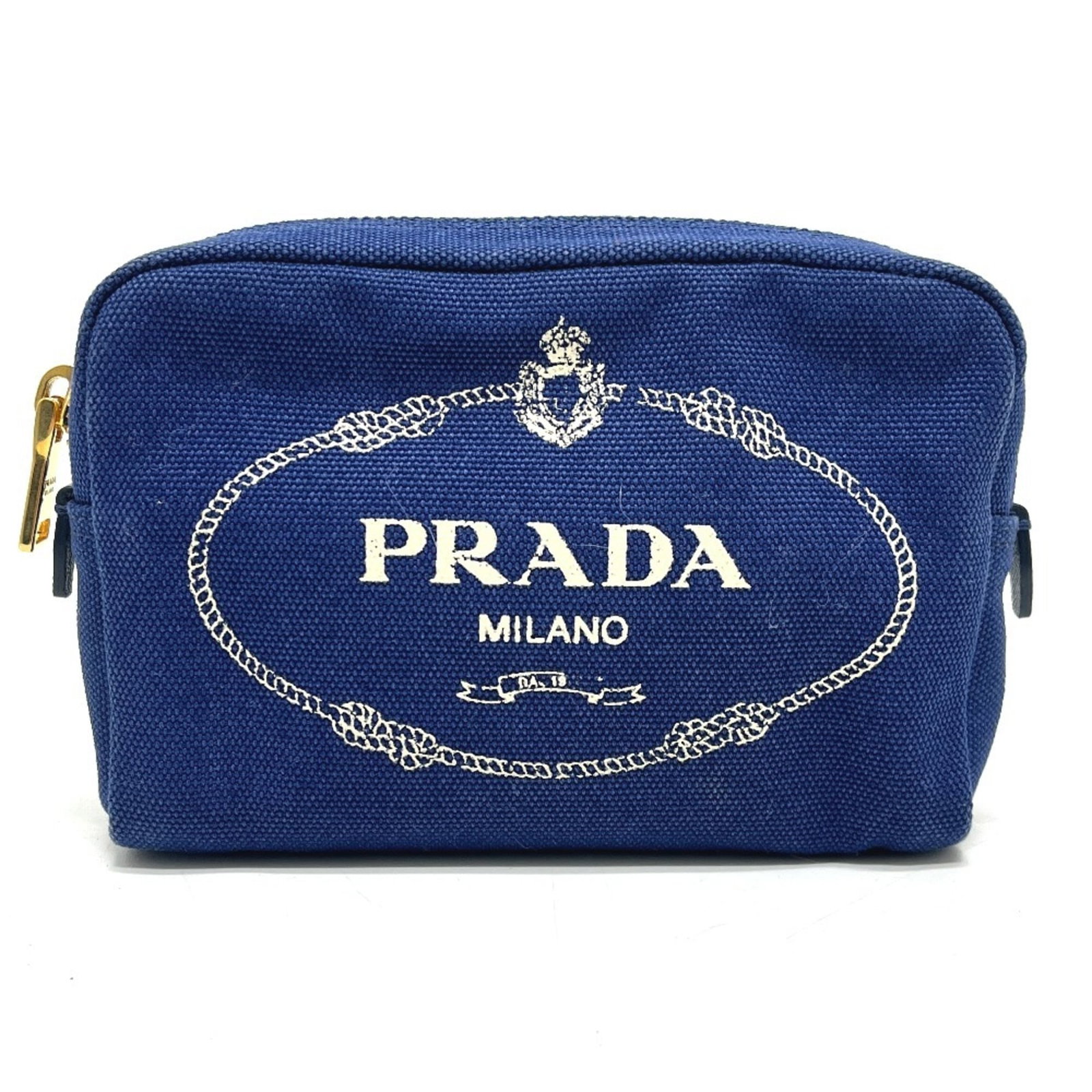 Canvas Pouch Prada: Canvas Pouch Prada Canvas Pouch Prada - A stylish and compact accessory, this blue canvas pouch features gold hardware and a signed design, making it a unique addition to any handbag collection. Measu