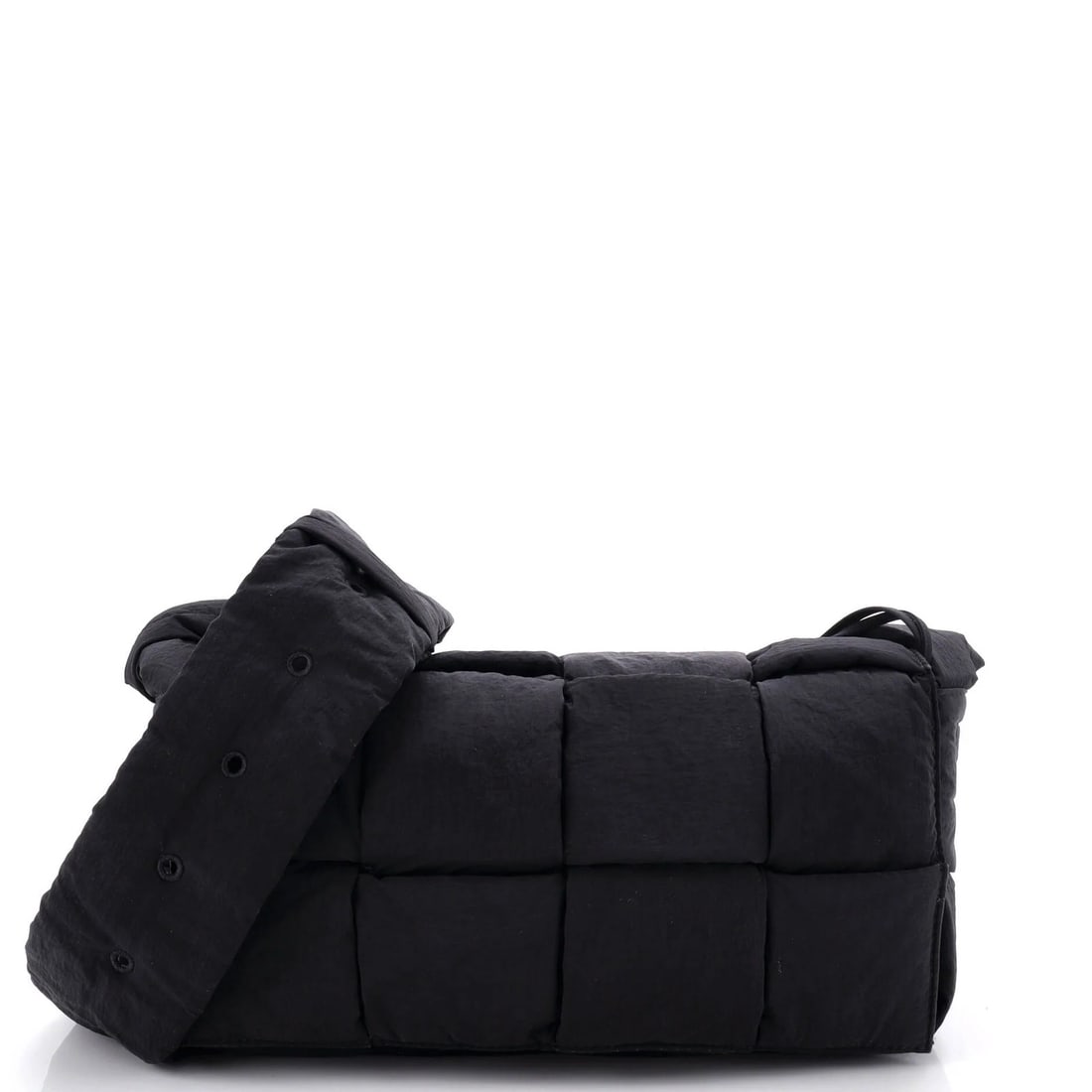 Padded Crossbody Bag Nylon Intrecciato Cassette Tech: Padded Crossbody Bag Nylon Intrecciato Cassette Tech The Bottega Veneta Padded Crossbody Bag features a striking Intrecciato cassette design in black nylon, with a padded tech cassette interior.
