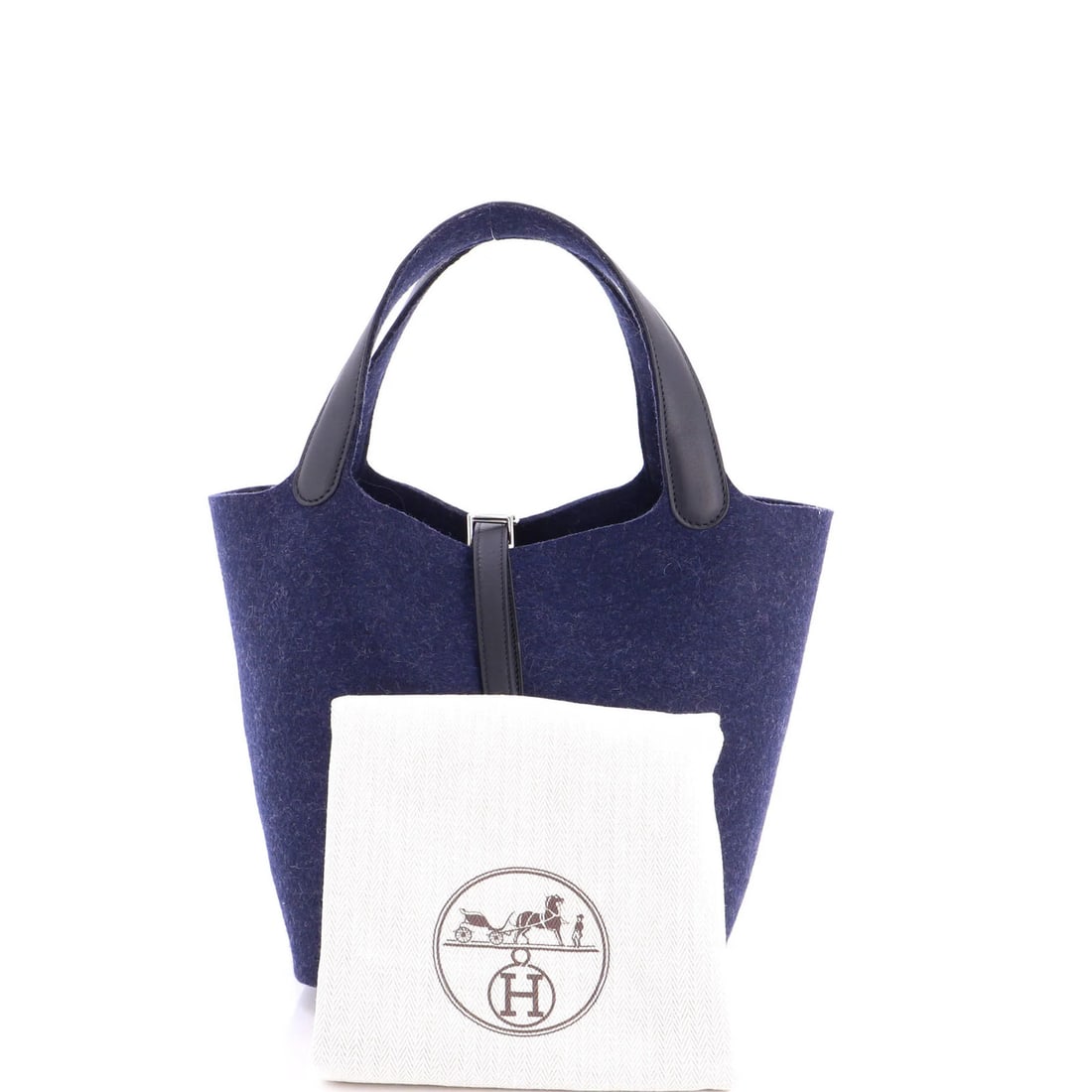 Picotin Lock Bag Felt Leather MM: Picotin Lock Bag Felt Leather MM The Picotin Lock Bag Felt Leather MM from Hermes boasts a sleek, bucket-style design with a subtle sheen from the felt leather exterior. Minor scuffs on the exterior