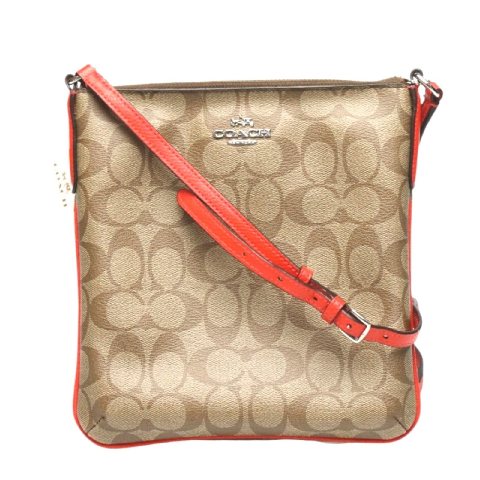 Canvas Leather Shoulder Bag Coach: Canvas Leather Shoulder Bag Coach Canvas Leather Shoulder Bag in Brown, 21cm x 20cm x 2cm, Accessories Include Name Tag. This Coach shoulder bag is made from a combination of canvas and leather, offer