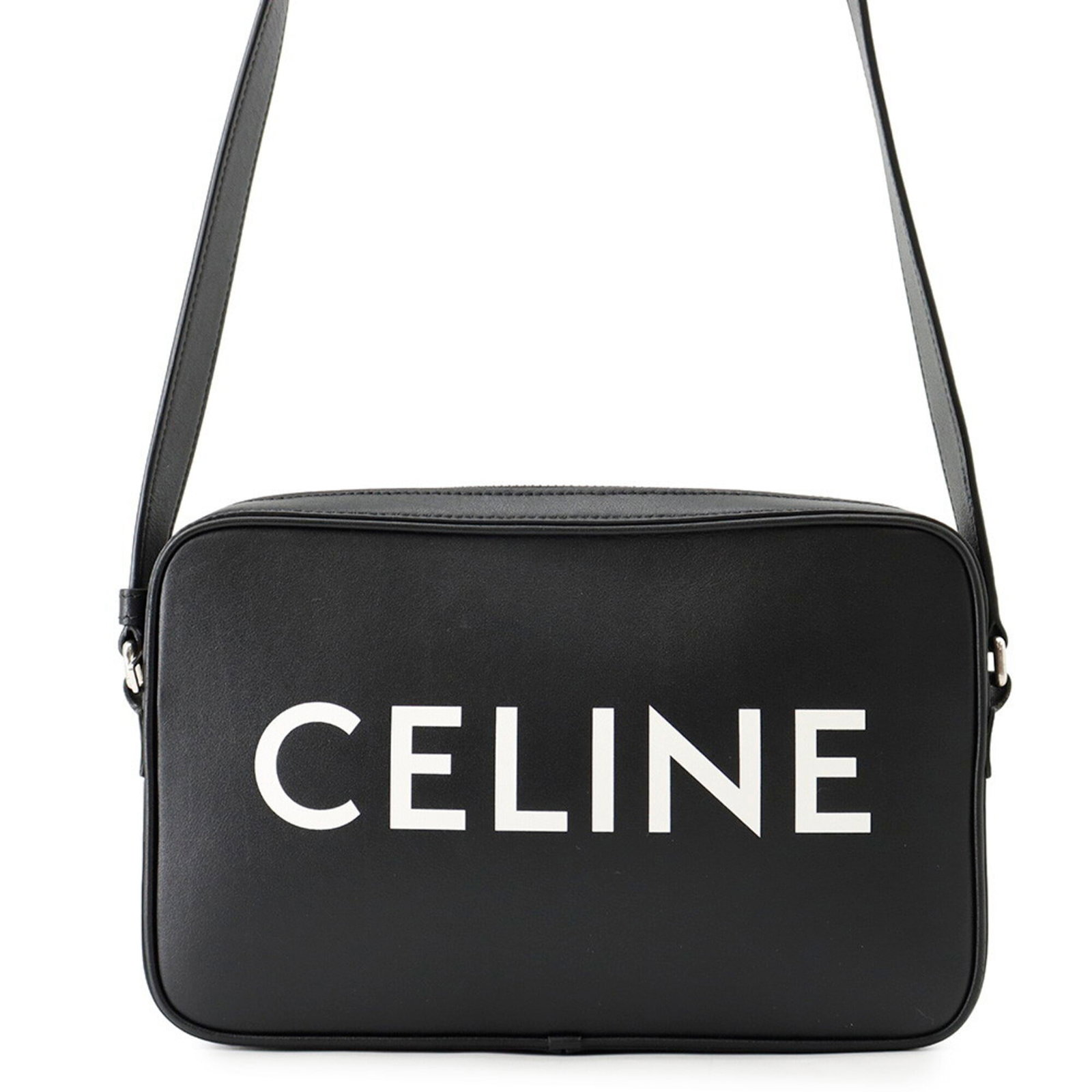 Celine Messenger Bag Shoulder Bag Leather: Celine Messenger Bag Shoulder Bag Leather Black leather messenger bag with shoulder strap, measuring 15.5cm x 23.5cm x 4.5cm. This Italian-made bag features a sleek design and premium leather construc