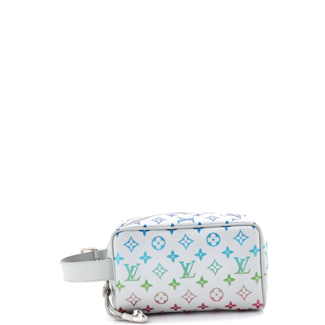 Monogram Canvas Iridescent Rainbow Dopp Kit Locker Louis Vuitton: Monogram Canvas Iridescent Rainbow Dopp Kit Locker Louis Vuitton Canvas Coated Iridescent Rainbow Monogram Canvas exterior, a unique and eye-catching design, adds a touch of luxury to this Louis Vuitt