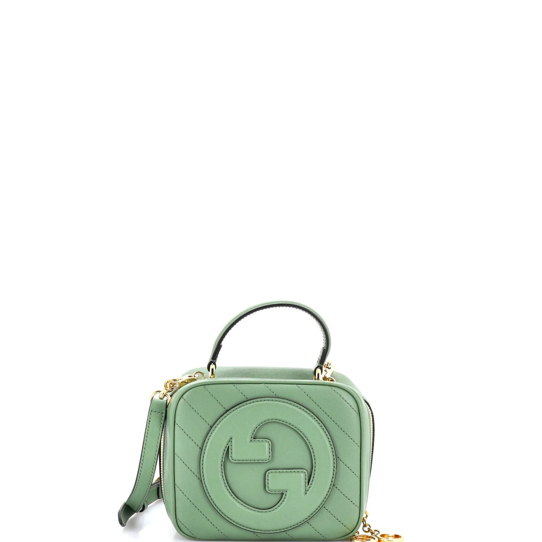 Blondie NM Gucci Top Shoulder Bag Quilted Leather Diagonal Handle: Blondie NM Gucci Top Shoulder Bag Quilted Leather Diagonal Handle This Gucci Blondie NM Top Handle Shoulder Bag features a quilted leather exterior in a unique green color. With its diagonal handle an
