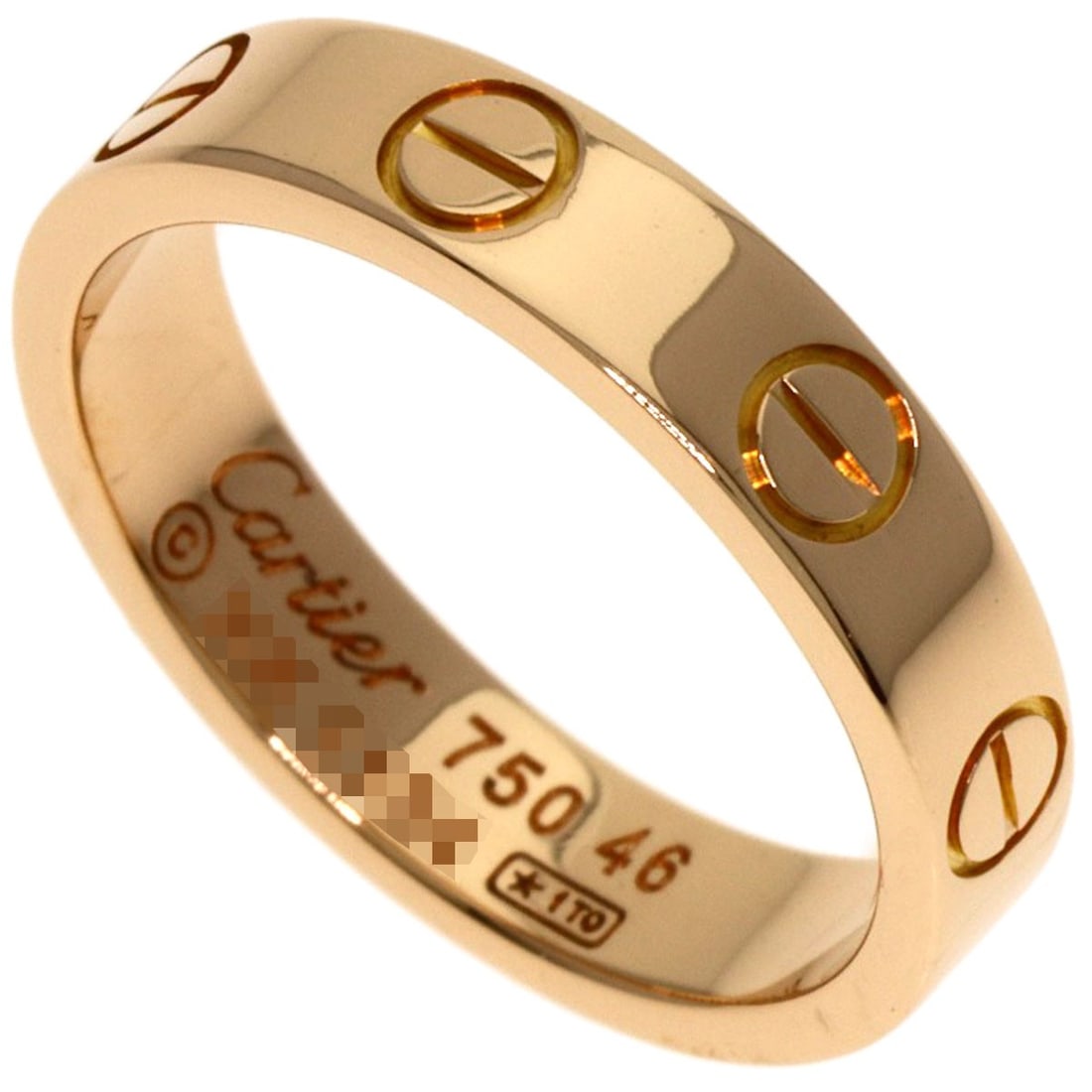 Pink Gold Cartier K18 Mini Love Ring: Pink Gold Cartier K18 Mini Love Ring K18 Pink Gold Cartier Mini Love Ring is a delicate gold ring featuring the iconic Cartier style. Made from 18k pink gold, this ring boasts a classic design with