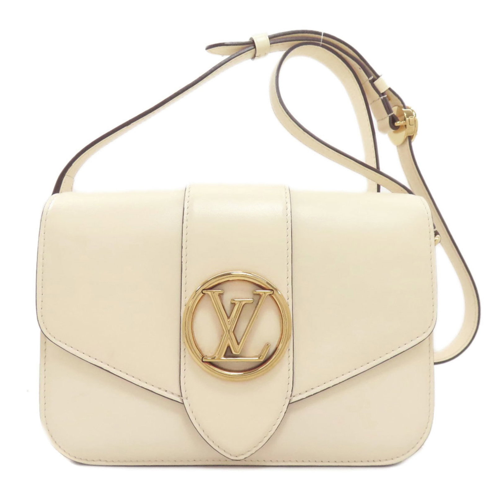 Shoulder Bag Leather Louis Vuitton: Shoulder Bag Leather Louis Vuitton This cream-colored leather shoulder bag from Louis Vuitton features a classic design with a 16cm x 22.5cm x 8cm size and adjustable strap length of 103cm - 113cm.