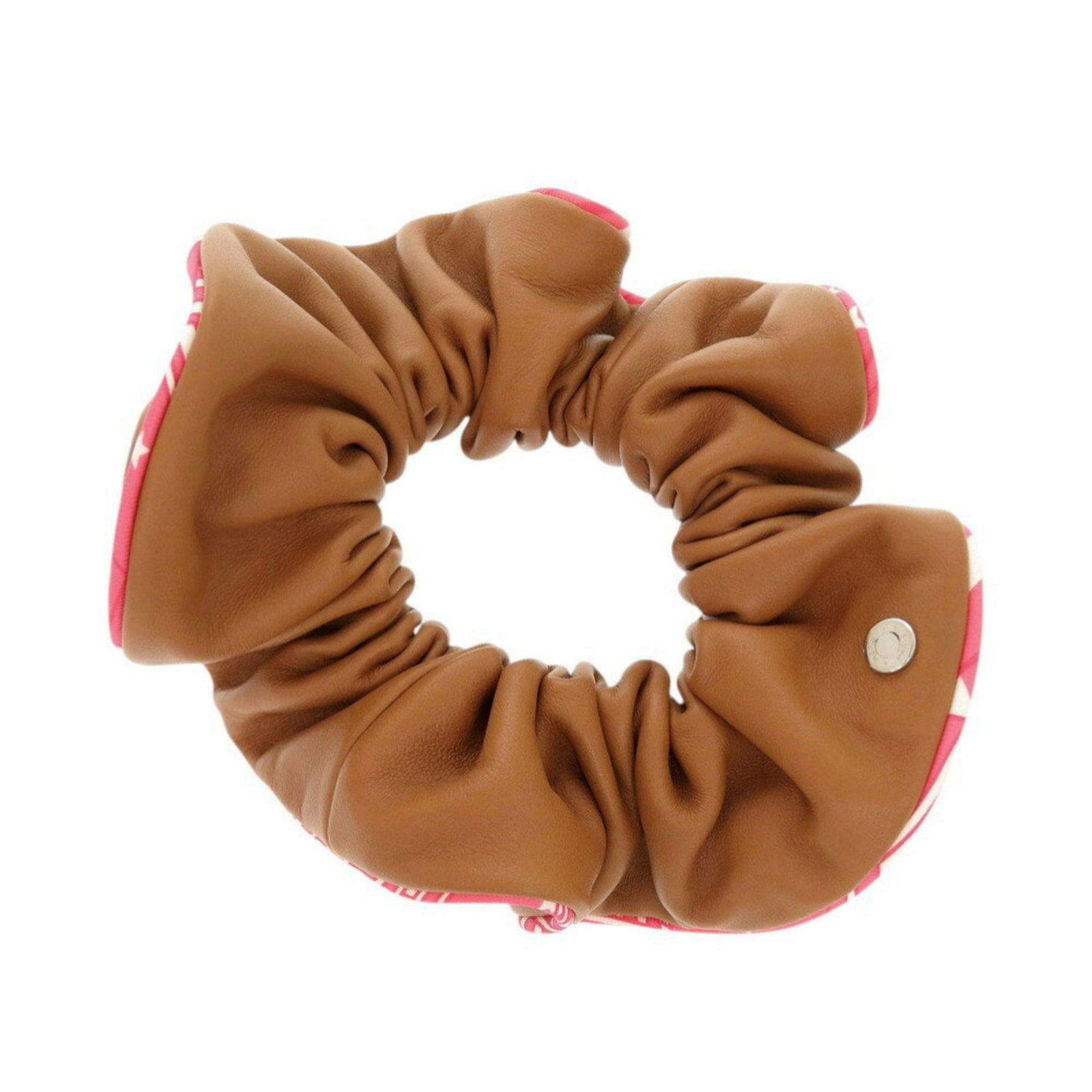 Hermes Scrunchie: Hermes Scrunchie Brown or Pink Hermes Scrunchie, 13cm x 5.11'' in size, made from a single piece of fabric, adds a touch of elegance to any outfit. This scrunchie is a simple accessory with no additio