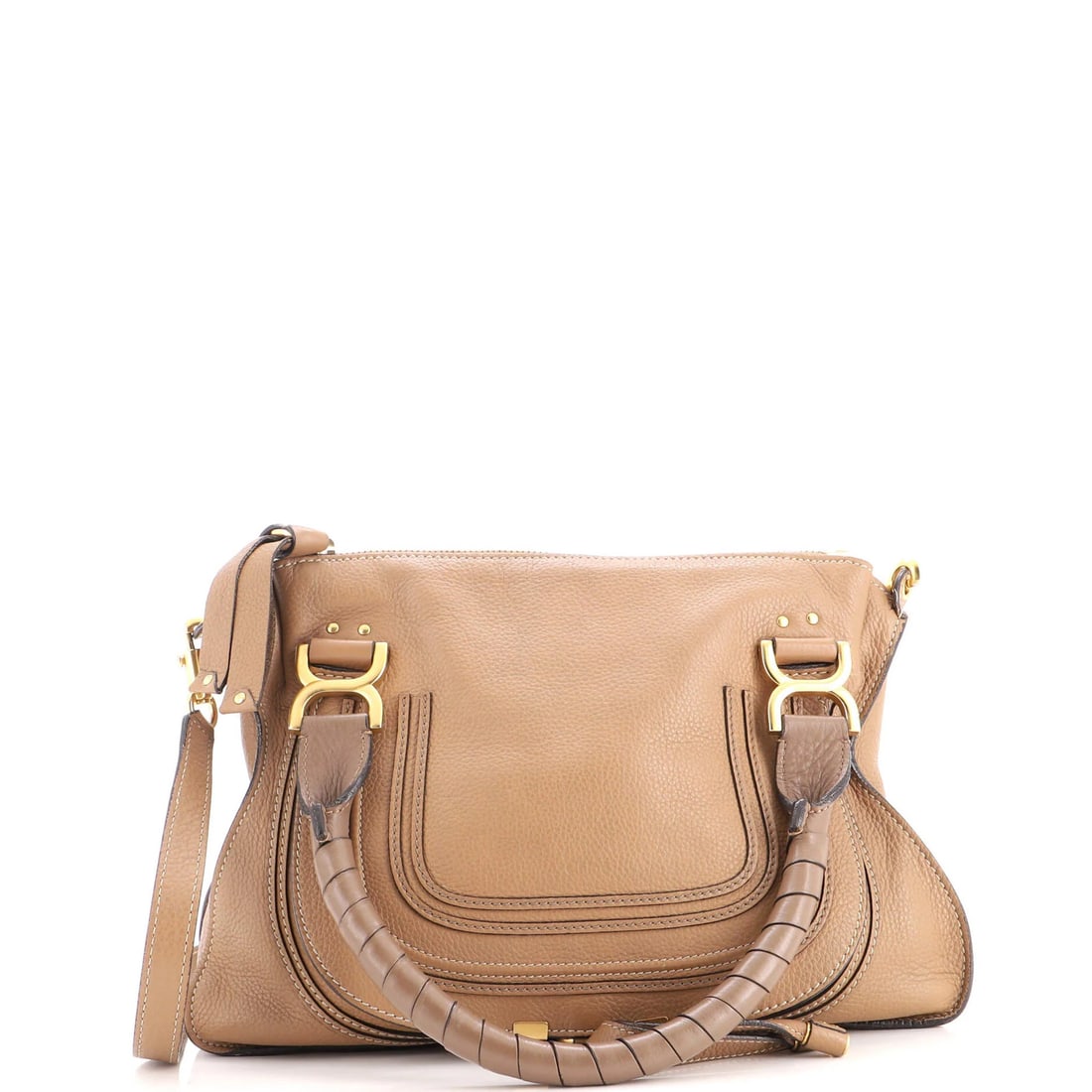 Chloe Satchel Marcie Leather Medium: Chloe Satchel Marcie Leather Medium The Chloe Satchel Marcie Leather Medium is a classic, medium-sized leather satchel with a rich brown exterior and green interior. With its aged gold hardware and st