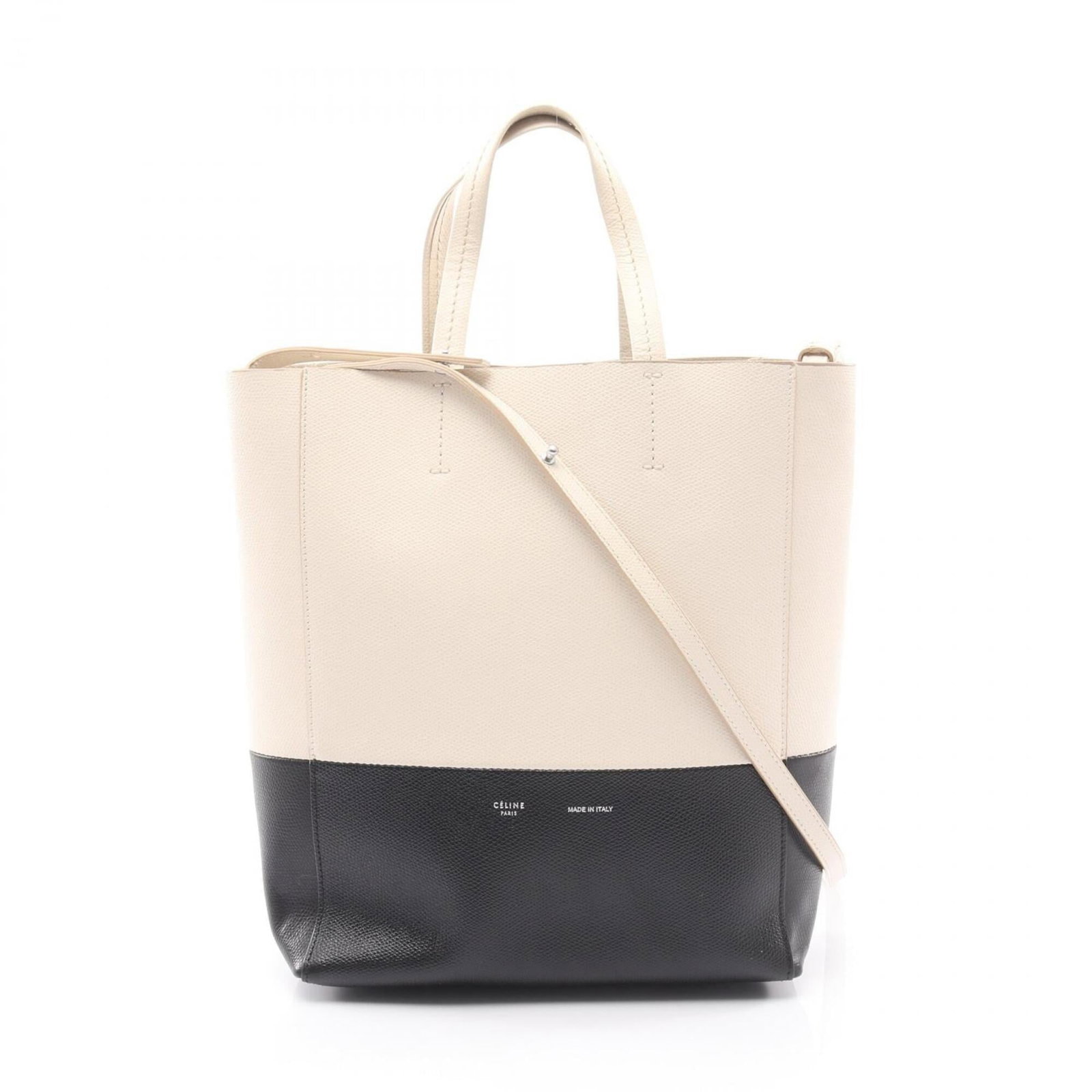 Handbag Tote Bag Leather Celine: Handbag Tote Bag Leather Celine Black and white leather Celine tote bag with precise measurements and sleek design. Made from high-quality leather, this stylish bag features a classic and timeless