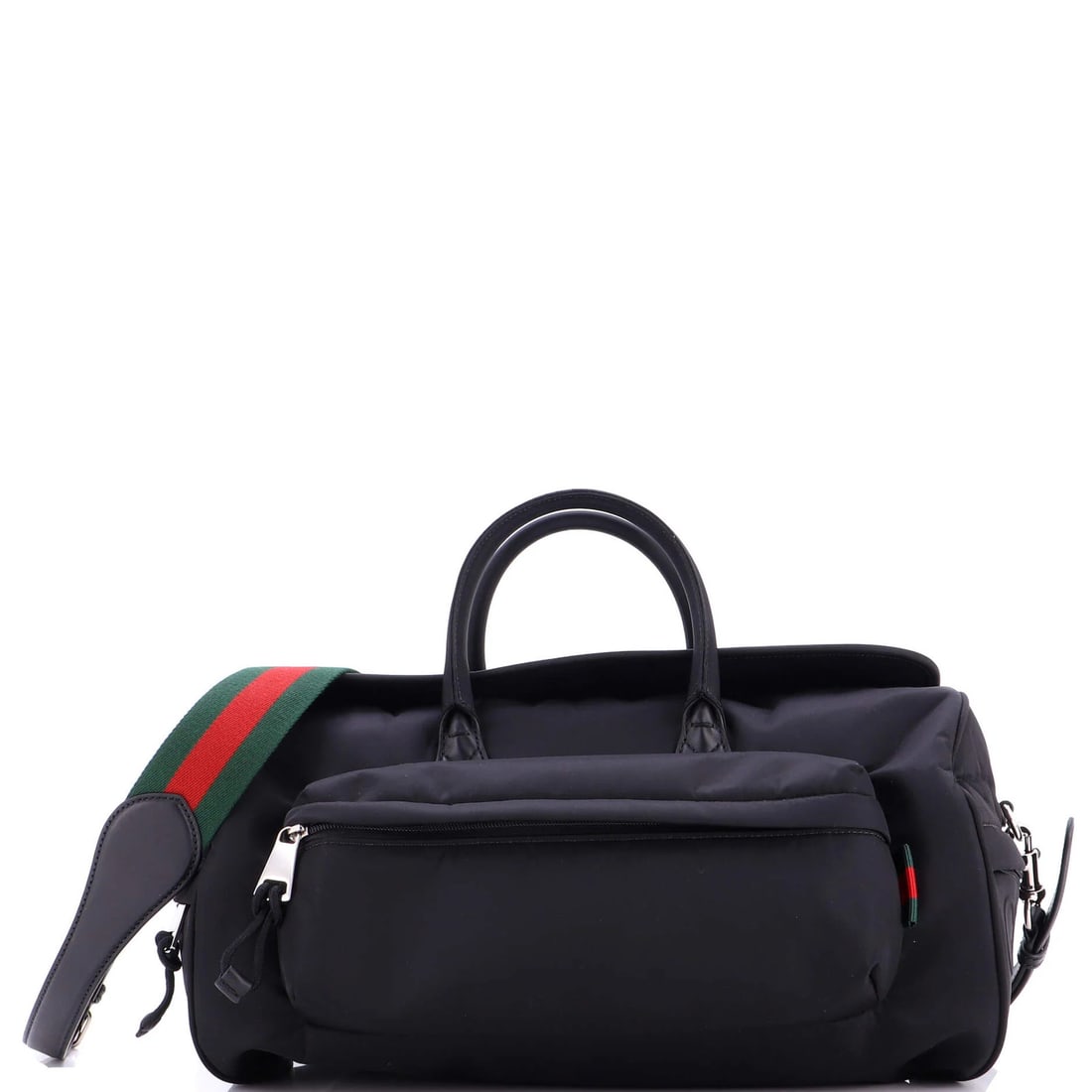 Gucci Convertible Front Pocket Duffle Bag Nylon Medium: Gucci Convertible Front Pocket Duffle Bag Nylon Medium Black Gucci Convertible Front Pocket Duffle Bag features a medium size with a convertible design, perfect for daily use. Made from durable nylon,