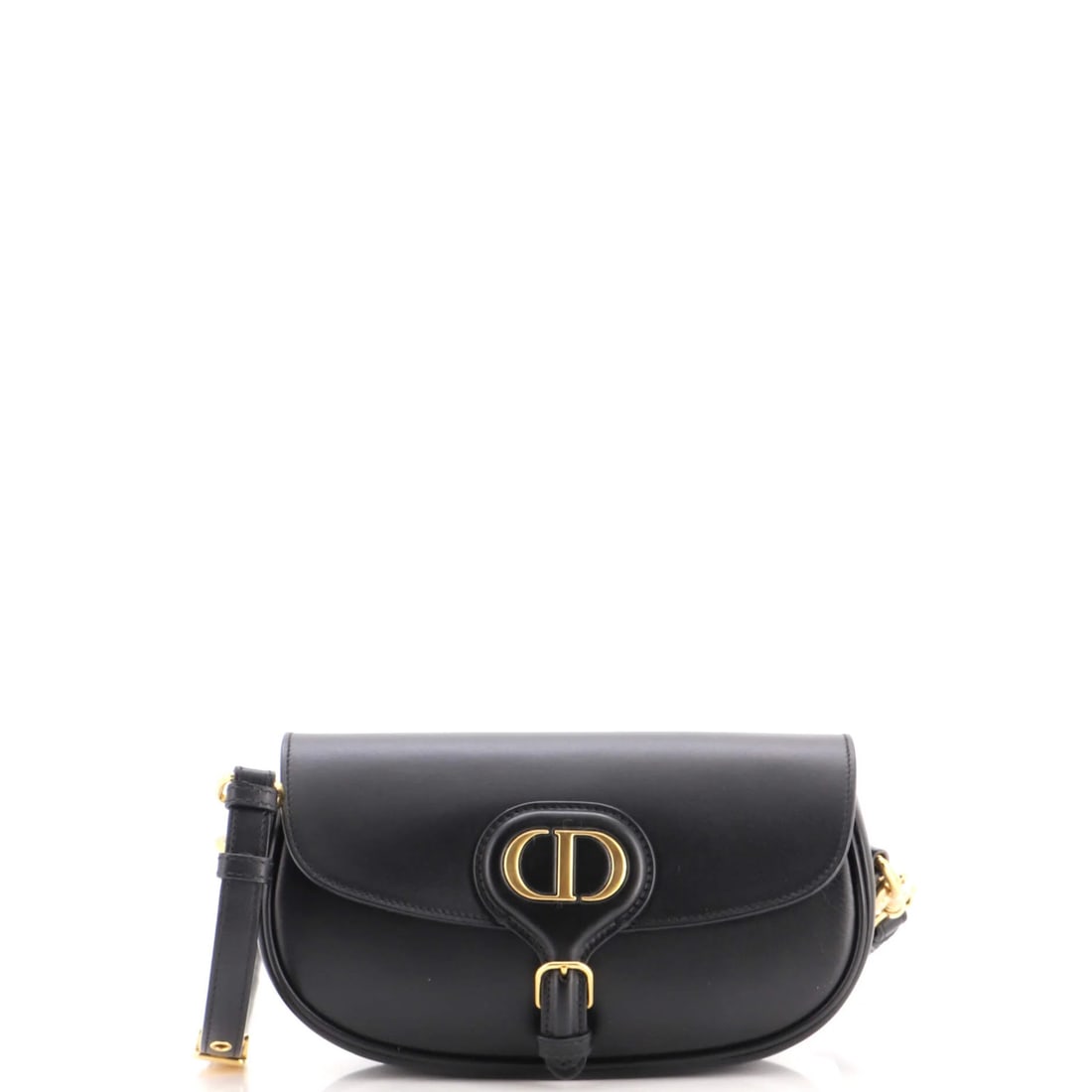 Christian Dior Leather Bobby East West Flap Bag: Christian Dior Leather Bobby East West Flap Bag Black leather East West flap bag with gold hardware, featuring a classic cross body design. Measuring 4.5" in height, 8" in width, and 2" in depth, this
