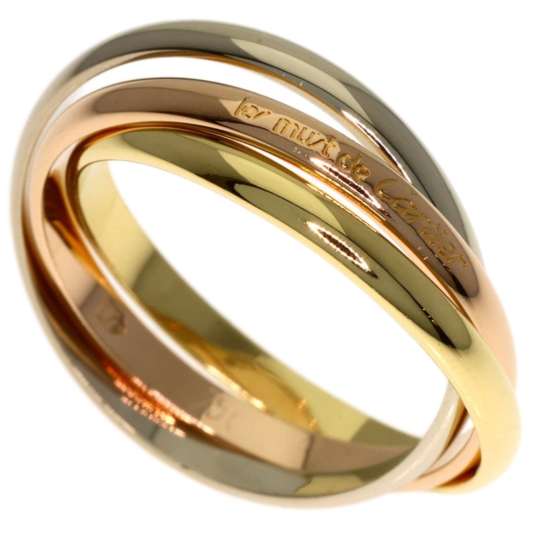 Yellow Gold K18 White Gold Cartier Trinity Ring: Yellow Gold K18 White Gold Cartier Trinity Ring K18 White Gold Cartier Trinity Ring boasts a striking yellow gold finish, showcasing the brand's signature style. This 5(US) ring features an open exter