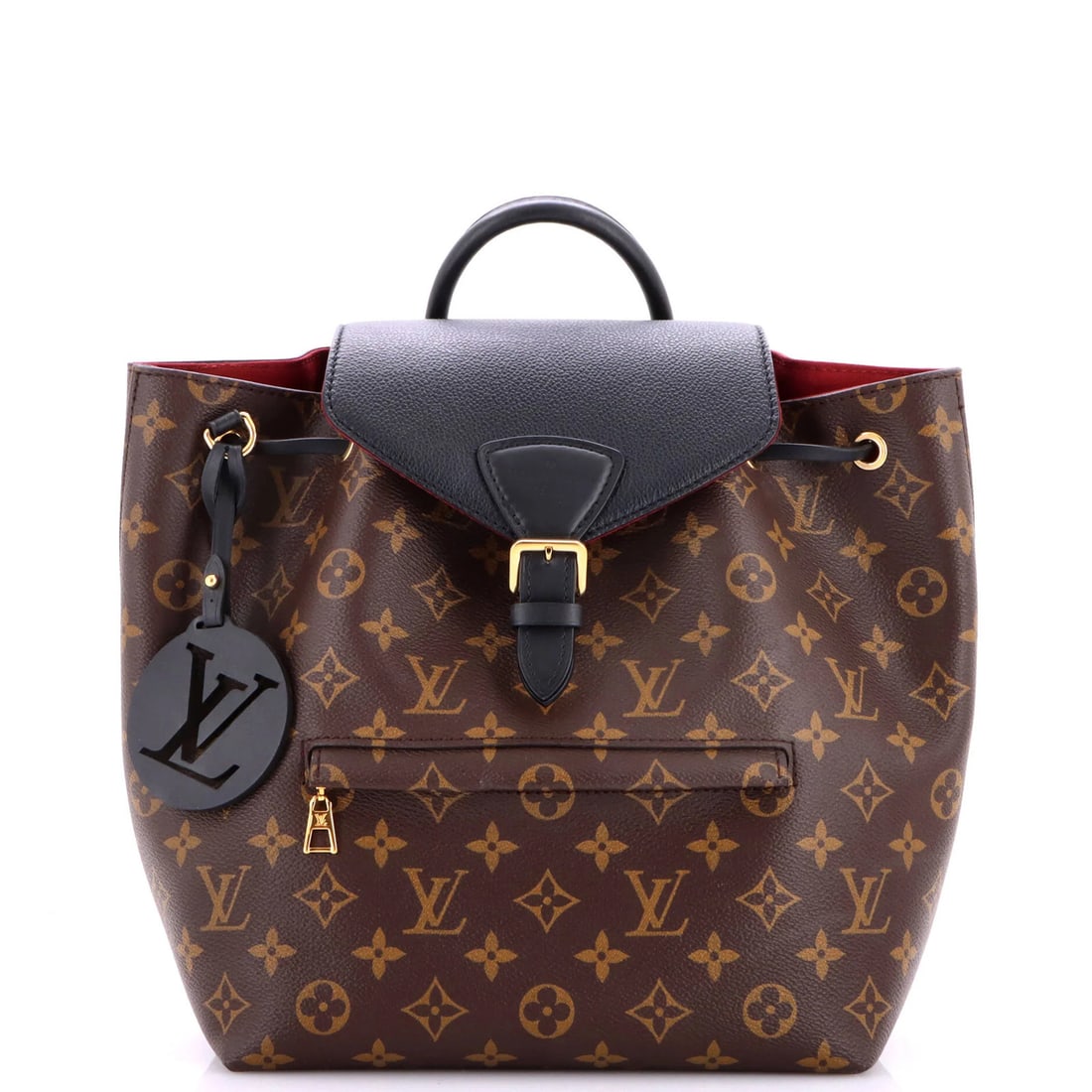 Louis Vuitton Monogram Canvas Backpack NM Leather PM: Louis Vuitton Monogram Canvas Backpack NM Leather PM Black Louis Vuitton Monogram Canvas Backpack with Leather PM, measuring 12" height, 9" width, and 5.5" depth, features a scuffed exterior with mino