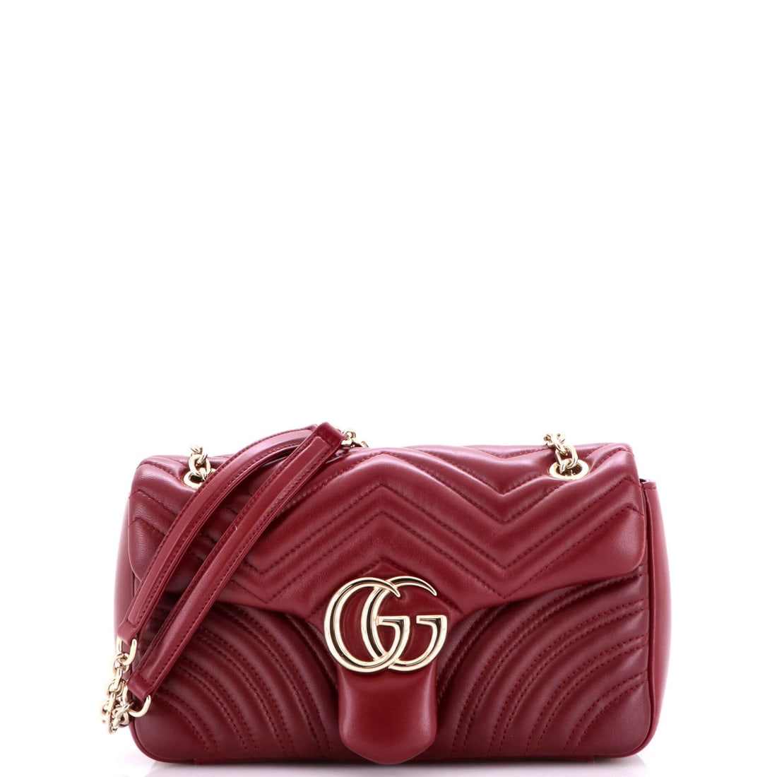 Small Gucci Flap Leather Matelasse Bag Marmont GG: Small Gucci Flap Leather Matelasse Bag Marmont GG Burgundy leather exterior with a rich Matelasse texture, the Small Gucci Flap Leather Matelasse Bag Marmont GG boasts a classic design. With a small s