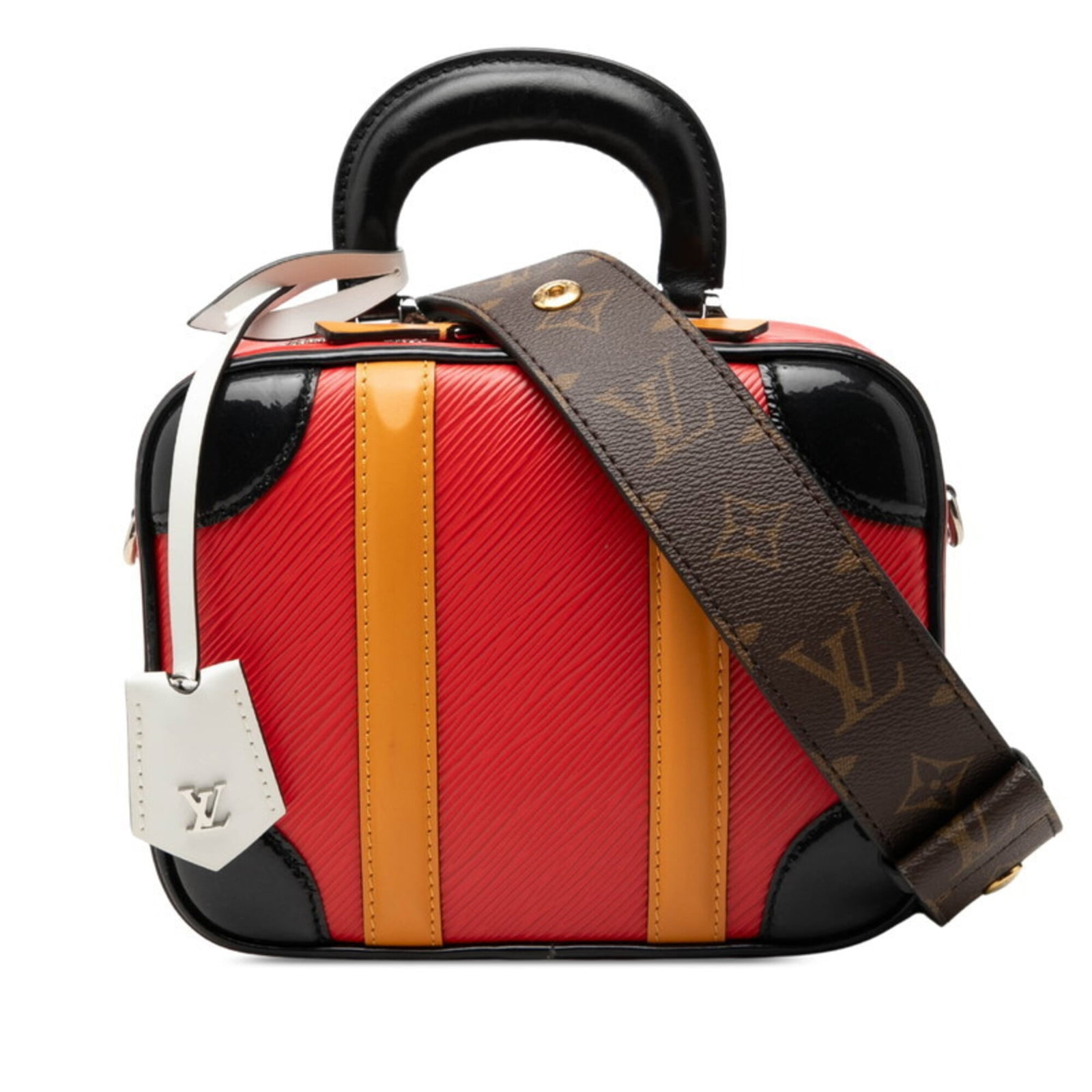 Patent Leather Shoulder Bag Handbag Louis: Patent Leather Shoulder Bag Handbag Louis Patent leather shoulder bag from Louis Vuitton's Epi line, available in black and red. This sleek and stylish handbag features patent leather construction,
