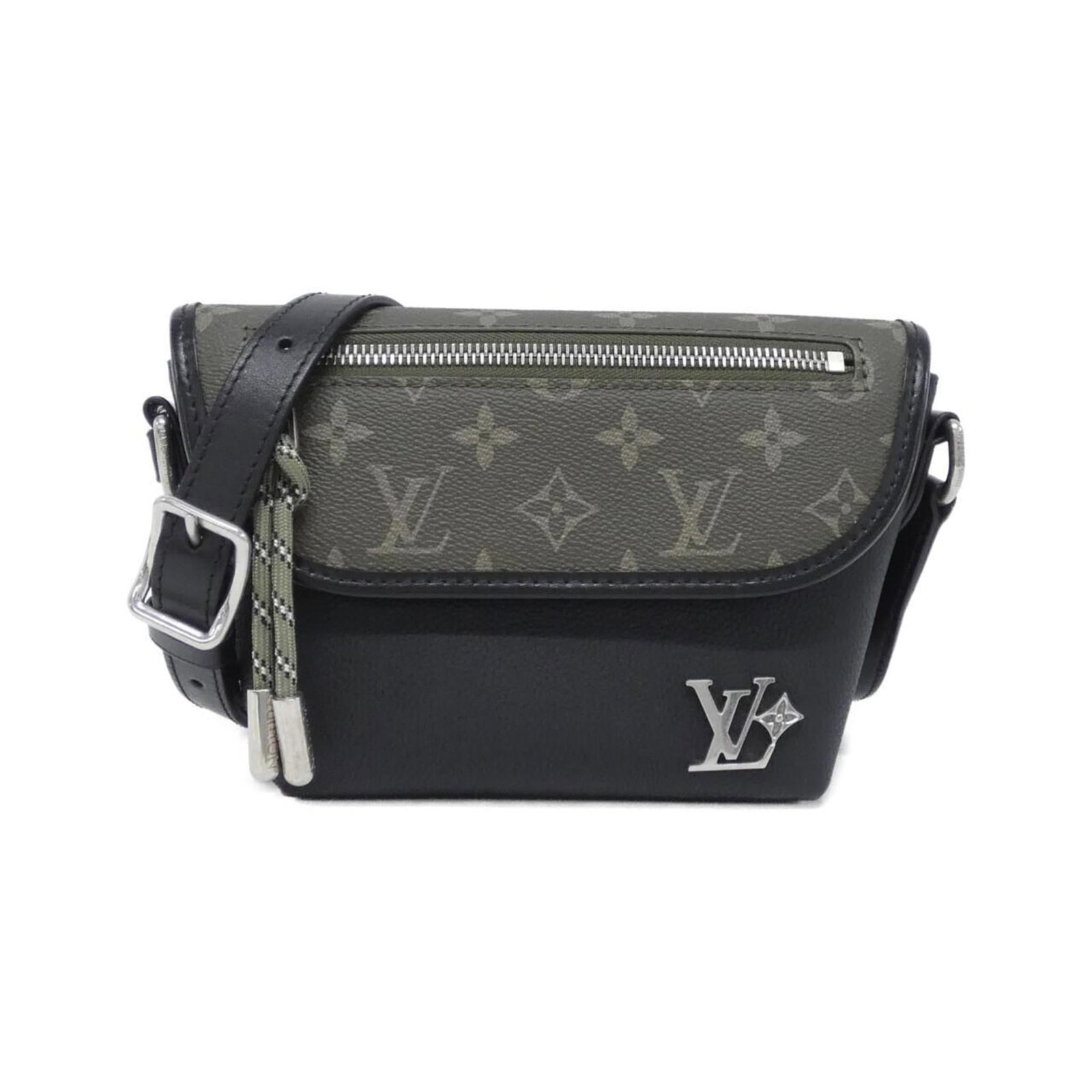 Louis Vuitton Monogram Leather Shoulder Bag: Louis Vuitton Monogram Leather Shoulder Bag Black and Khaki Monogram Leather Shoulder Bag. Made from high-quality calf leather, this Louis Vuitton M12618 model features the iconic monogram pattern in 