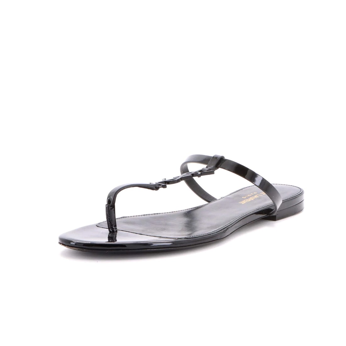 Laurent Saint Women's Flat Cassandra Patent Thong Sandals: Laurent Saint Women's Flat Cassandra Patent Thong Sandals Patent leather exterior gives these Saint Laurent Cassandra flat thong sandals a sleek, sophisticated look. The black patent leather upper fea