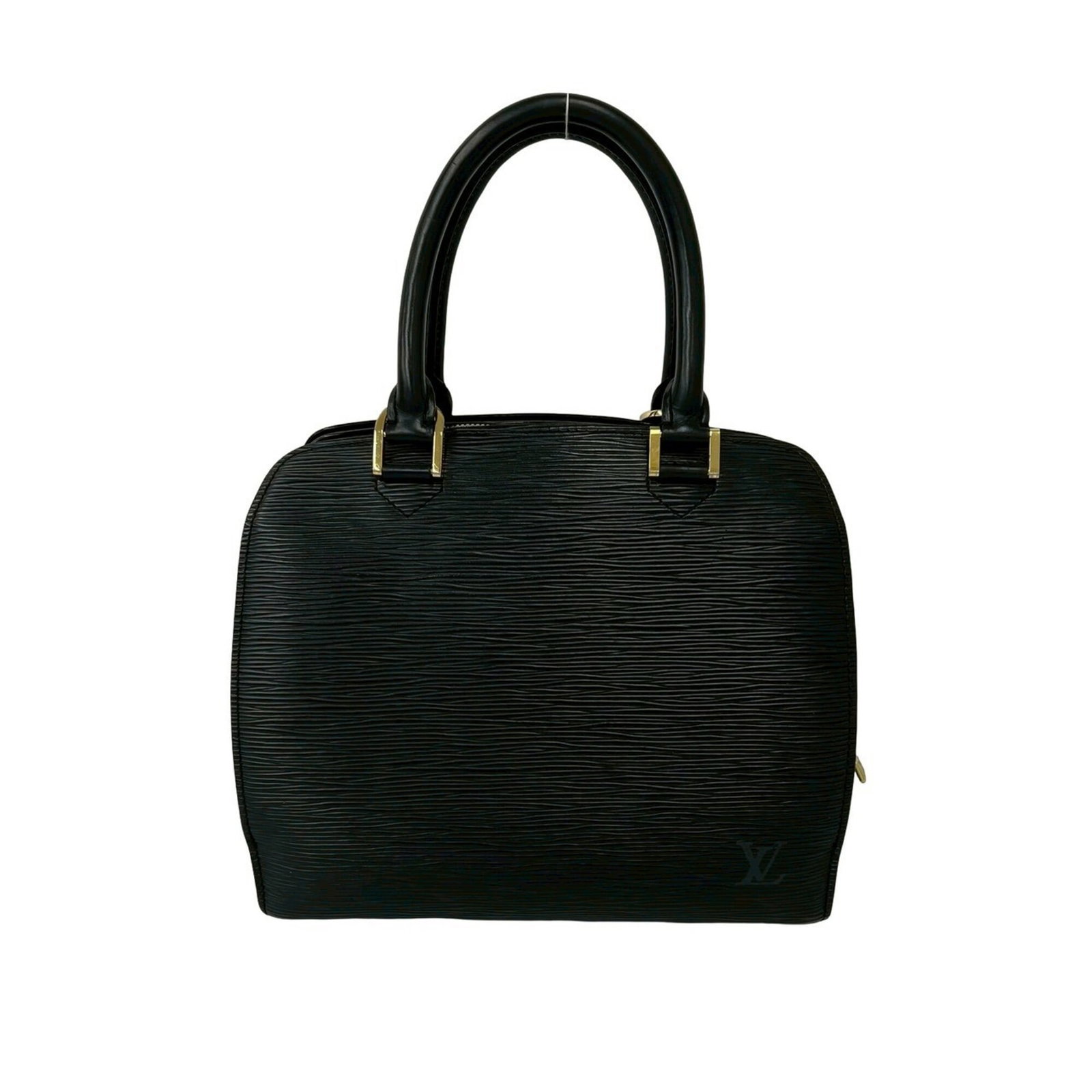 Louis Vuitton Handbag Leather Boston: Louis Vuitton Handbag Leather Boston Louis Vuitton Handbag Leather Boston is a classic black leather bag with a timeless design. Measuring 21cm x 24.5cm x 11cm, it features a signature style that exud